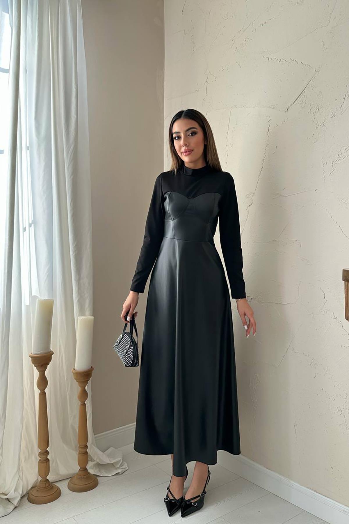 Black Elegant Modest Fit And Flare Floor-Length Dress - Brand: Elisa - Women & Kids, Baby Clothes Wholesale - TheBS Women Black Elegant Modest Fit And Flare Floor-Length Dress - Brand: Elisa - Women & Kids, Baby Clothes Wholesale - TheBS Women