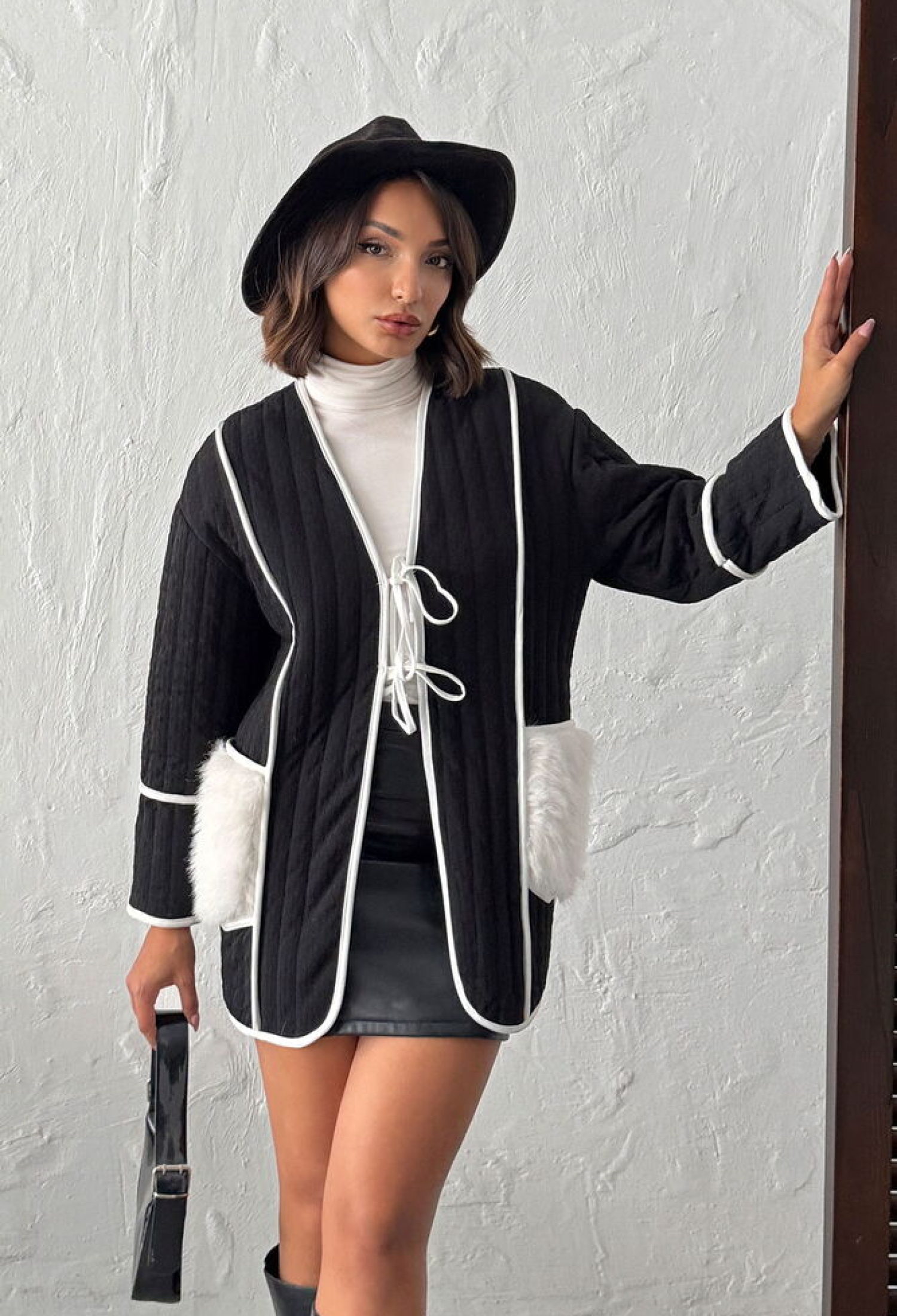 Black Wrapover Jacket With V-Neck Collar - Brand: Topshow - Women & Kids, Baby Clothes Wholesale - TheBS Women