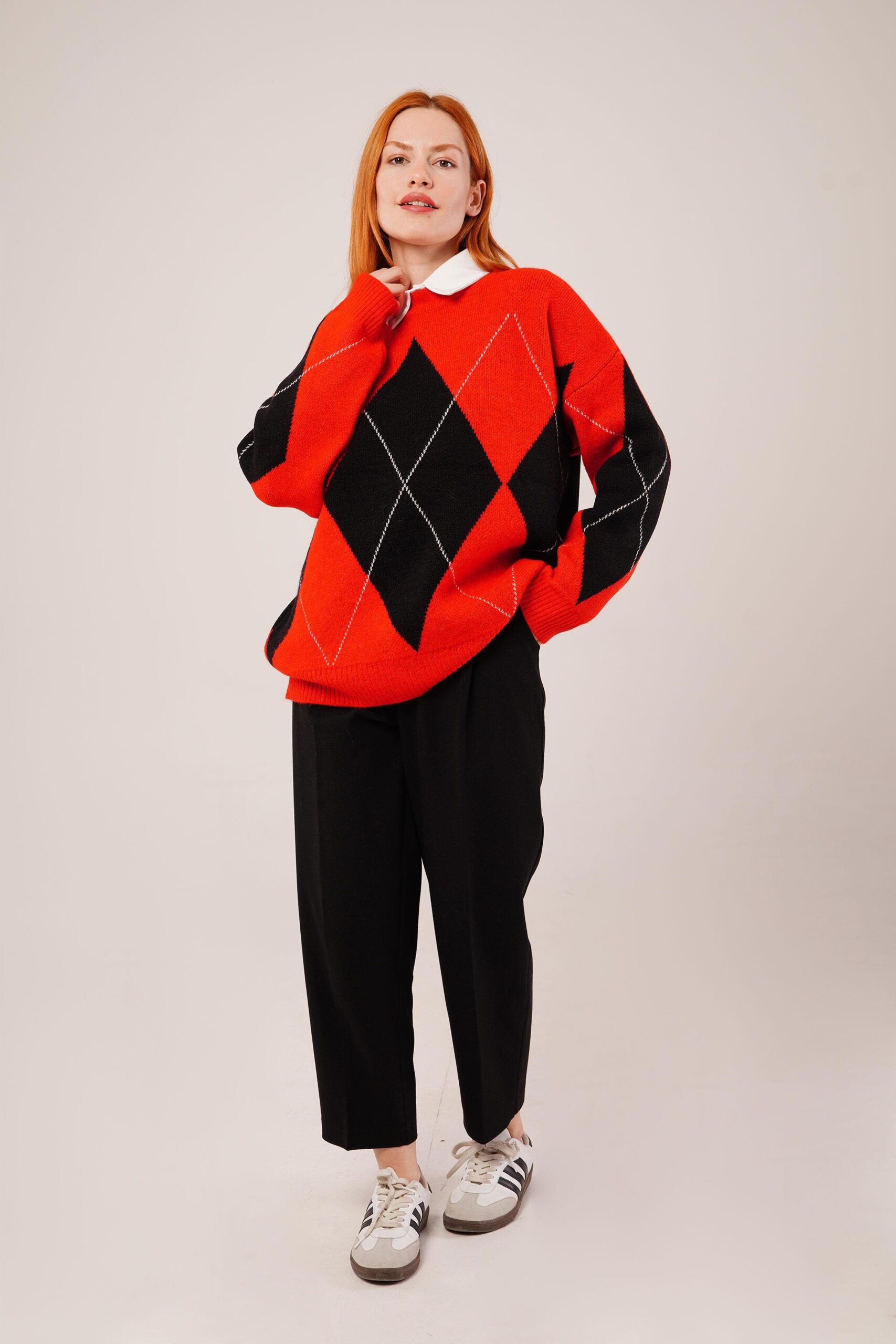 Red Argyle Oversized Fit Sweater - Brand: Lustrin - Women & Kids, Baby Clothes Wholesale - TheBS Women Red Argyle Oversized Fit Sweater - Brand: Lustrin - Women & Kids, Baby Clothes Wholesale - TheBS Women