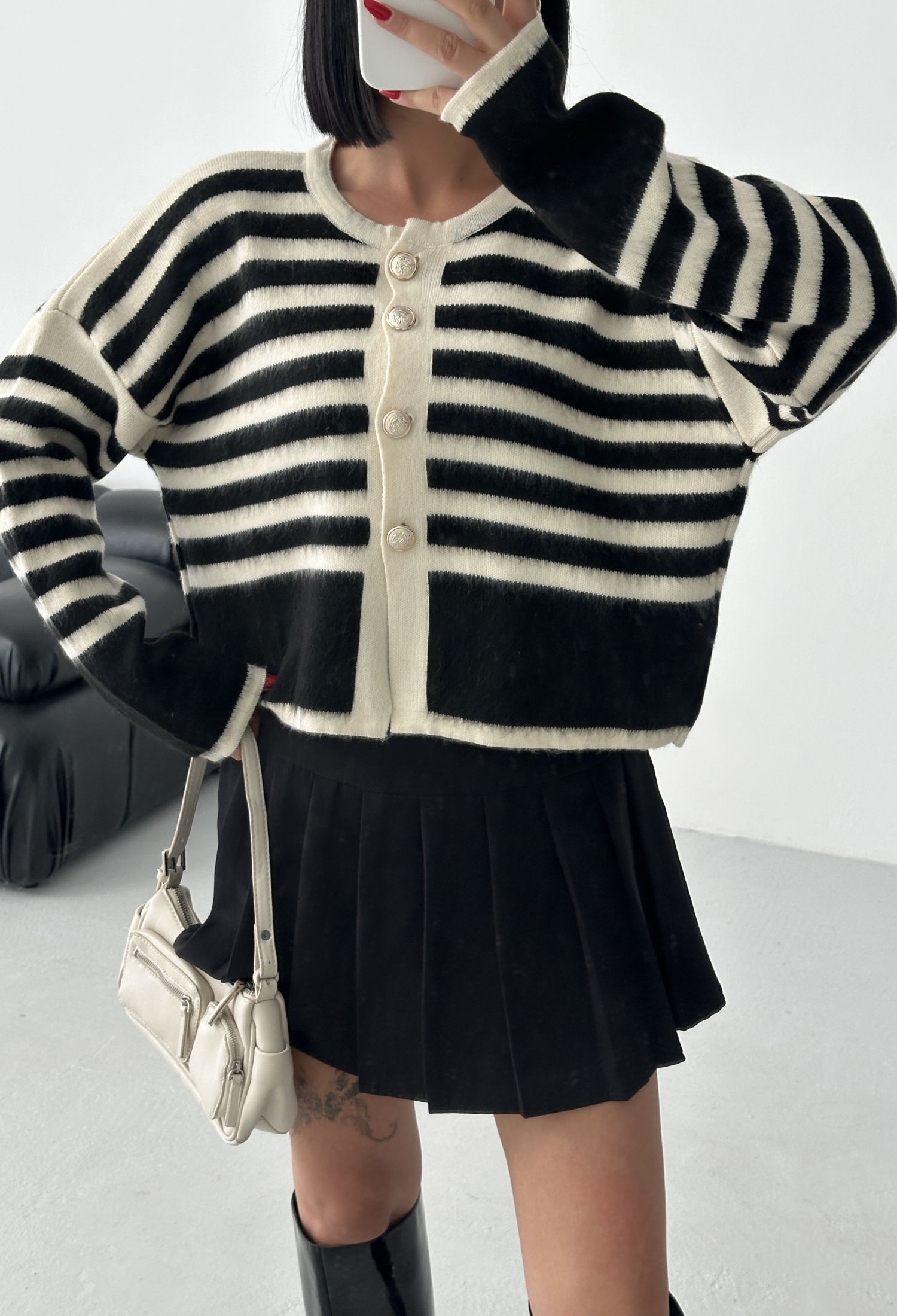 Black Striped Buttoned Crop Cardigan - Brand: My Fashion - Women & Kids, Baby Clothes Wholesale - TheBS Women