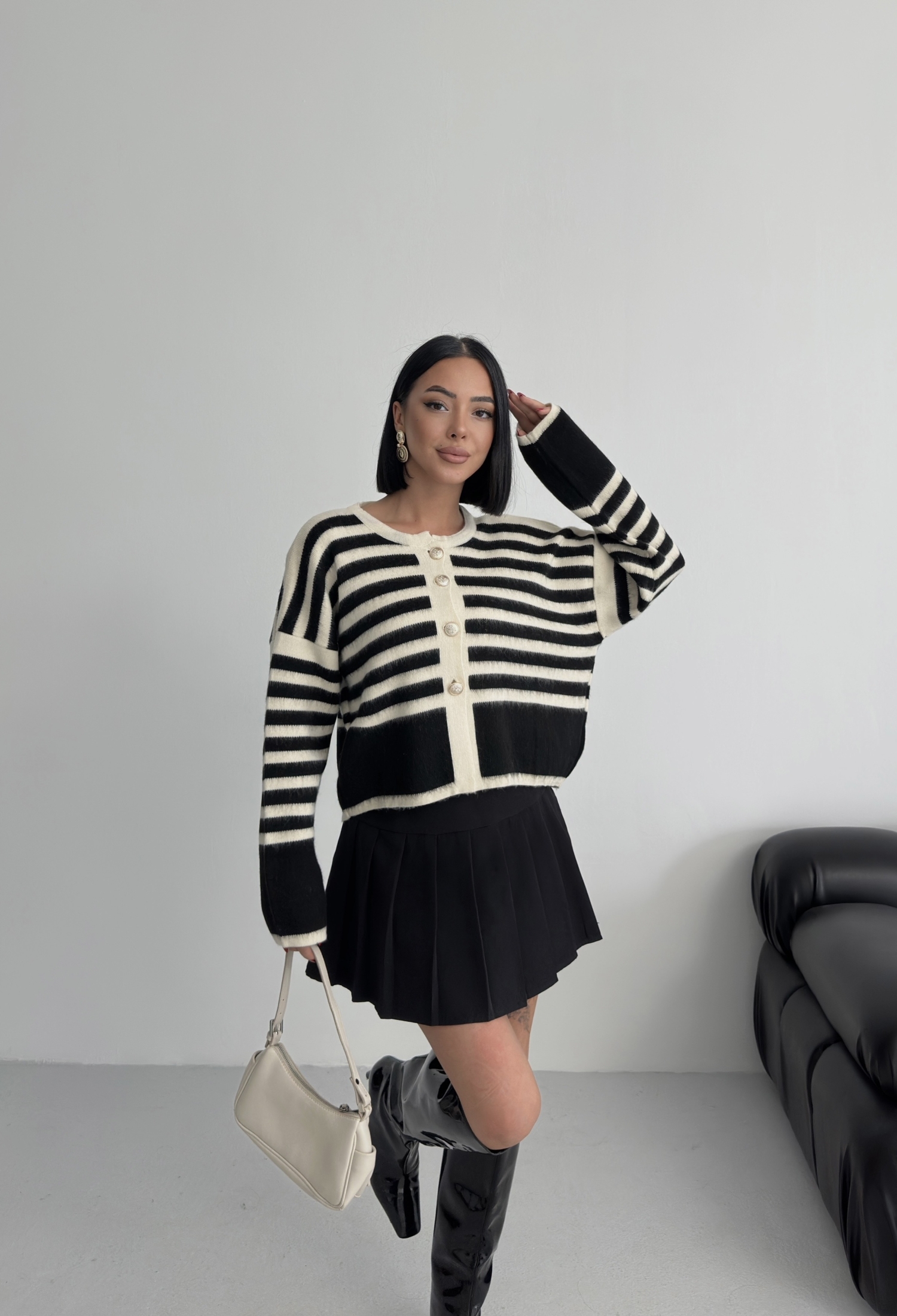 Black Oversized Fit Striped Cardigan - Brand: My Fashion - Women & Kids, Baby Clothes Wholesale - TheBS Women