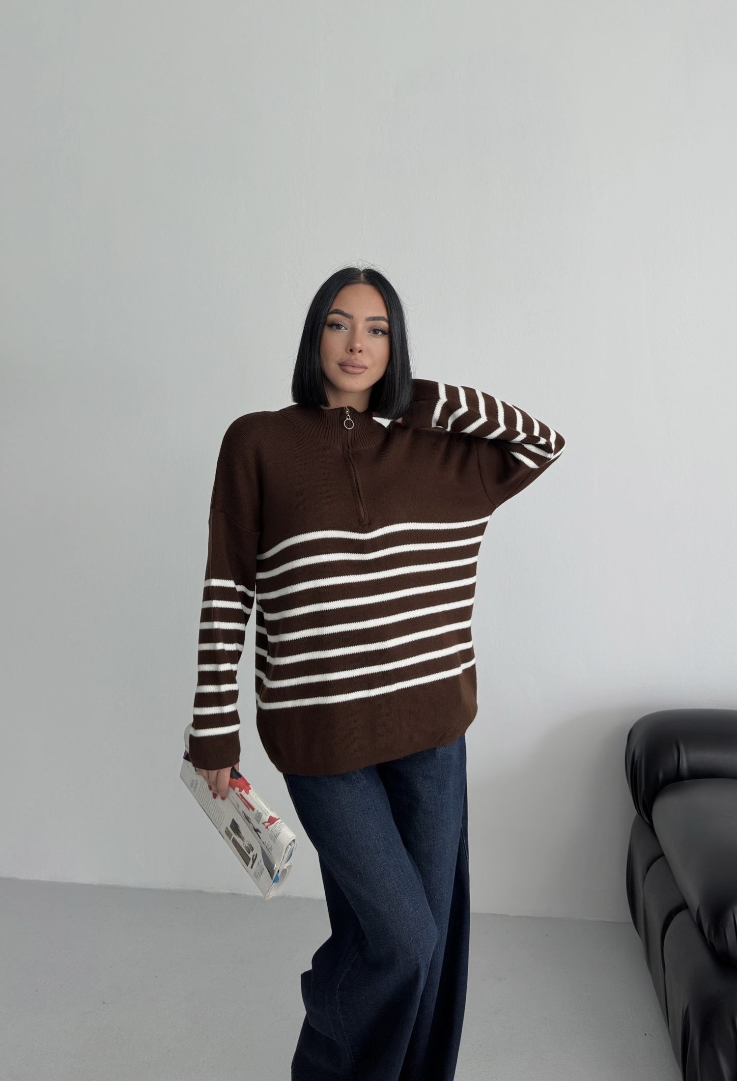 Oversized Fit Striped Sweater With High Neck - Brand: My Fashion - Women & Kids, Baby Clothes Wholesale - TheBS Women