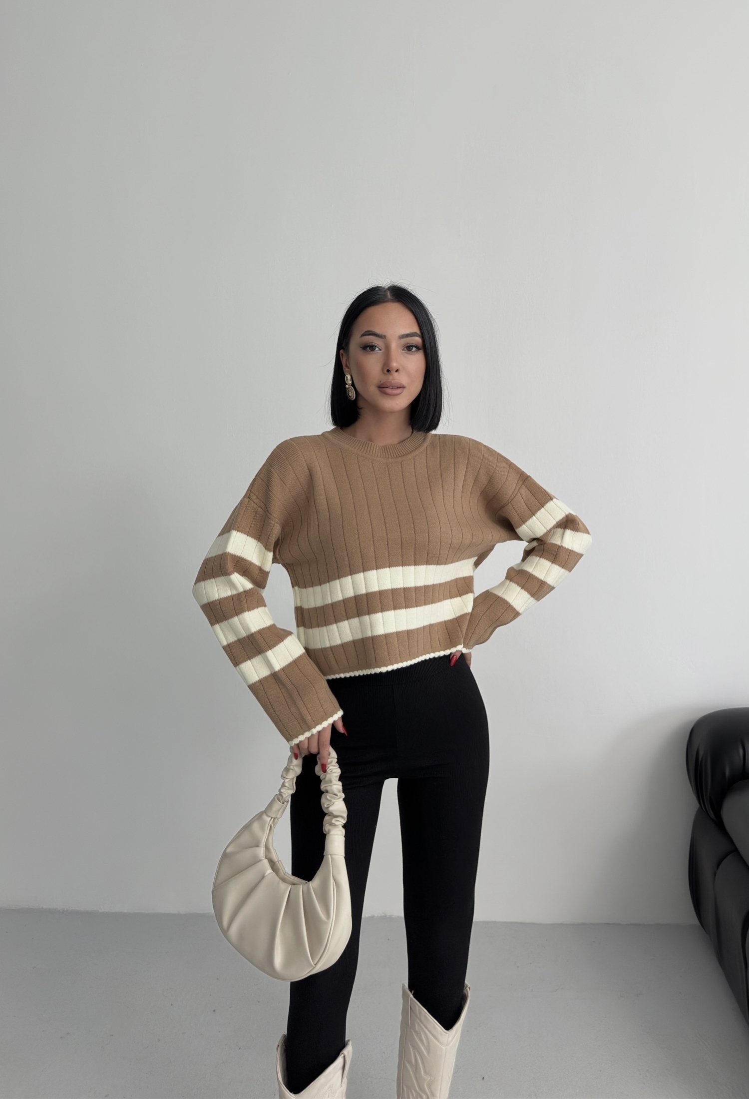 Brown Casual Striped Crop Sweater - Brand: My Fashion - Women & Kids, Baby Clothes Wholesale - TheBS Women