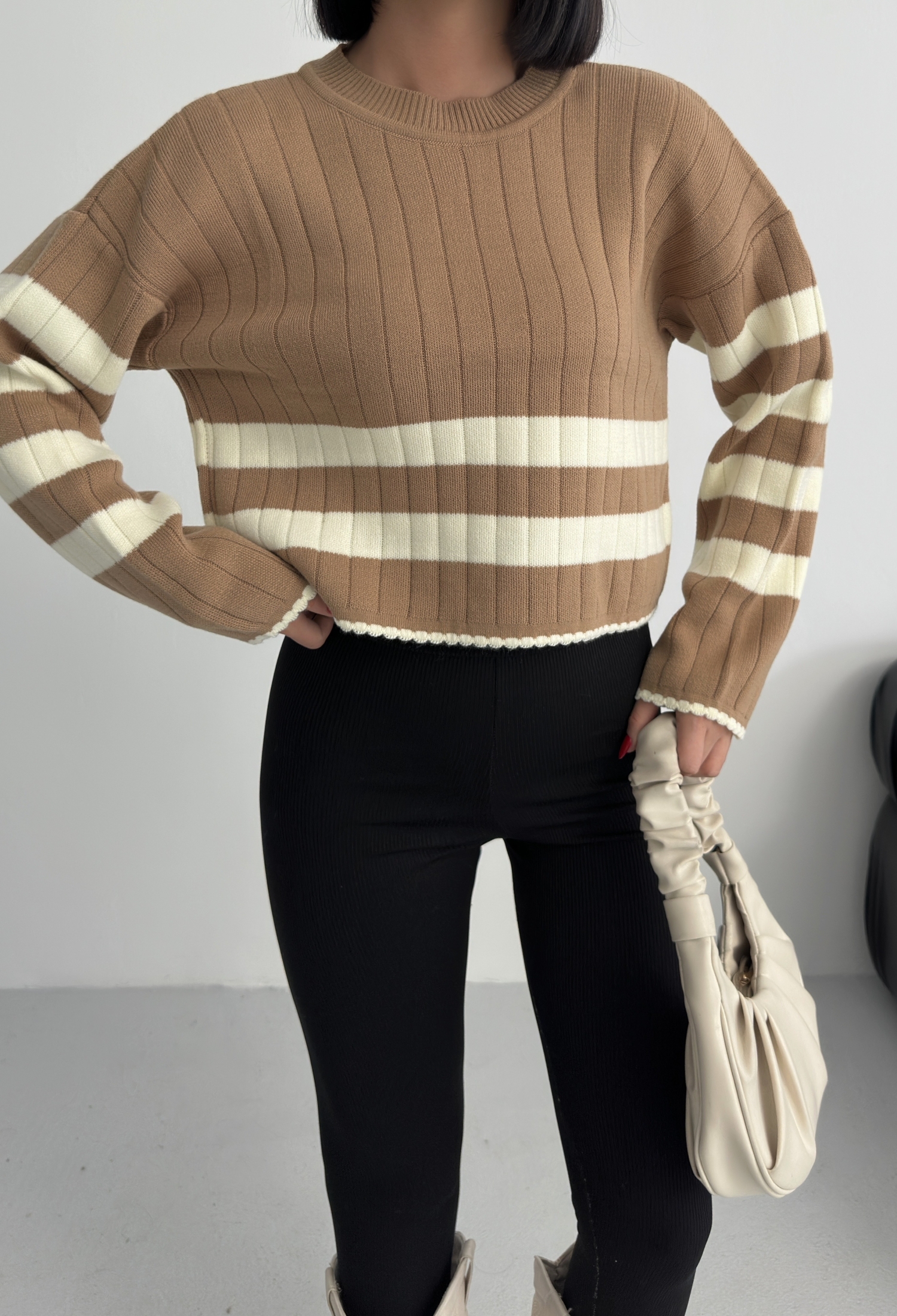 Brown Casual Striped Crop Sweater - Brand: My Fashion - Women & Kids, Baby Clothes Wholesale - TheBS Women