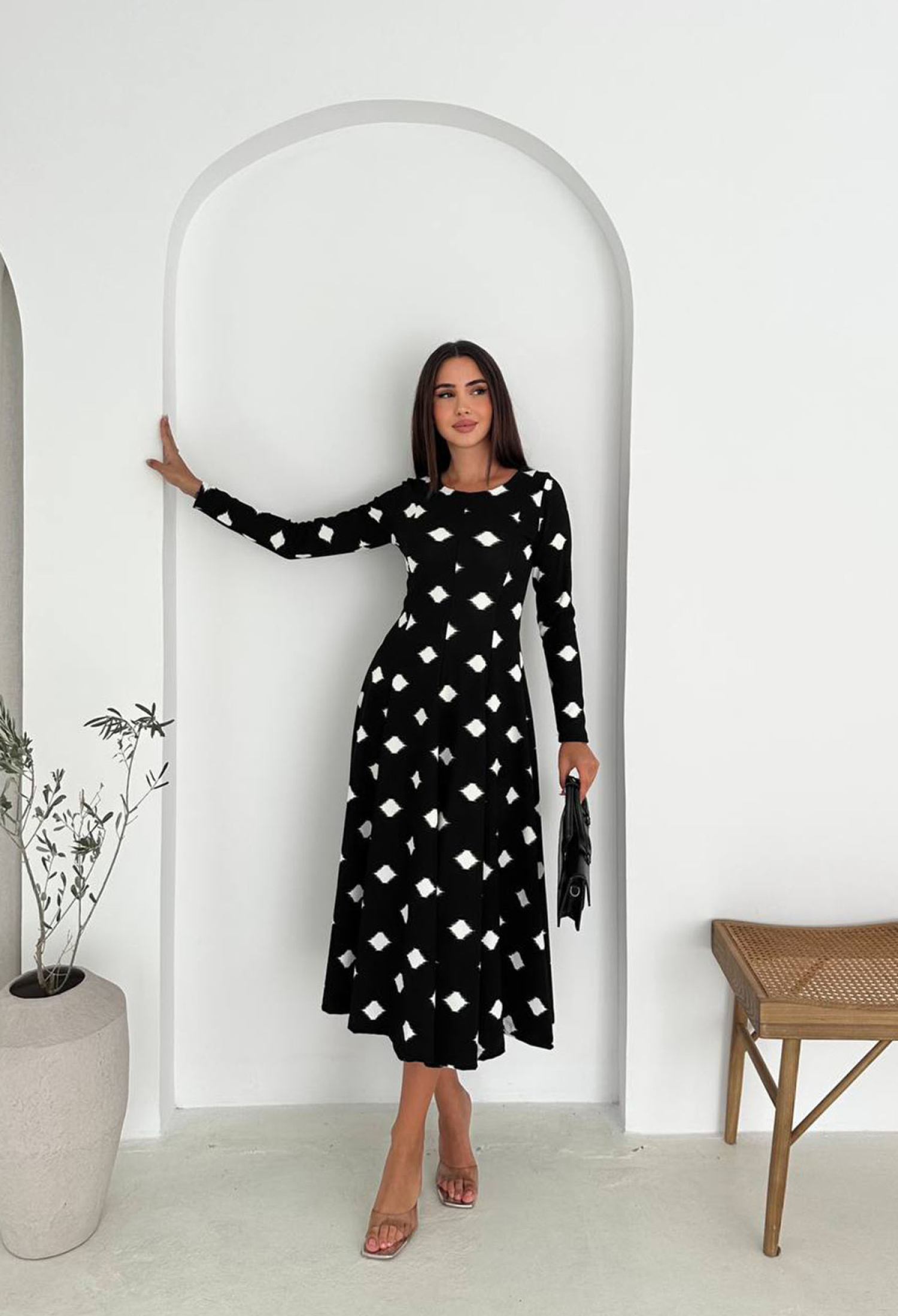 ElegantA-Line Midi Dress With Long Sleeves - Brand: Mode Roy - Women & Kids, Baby Clothes Wholesale - TheBS Women