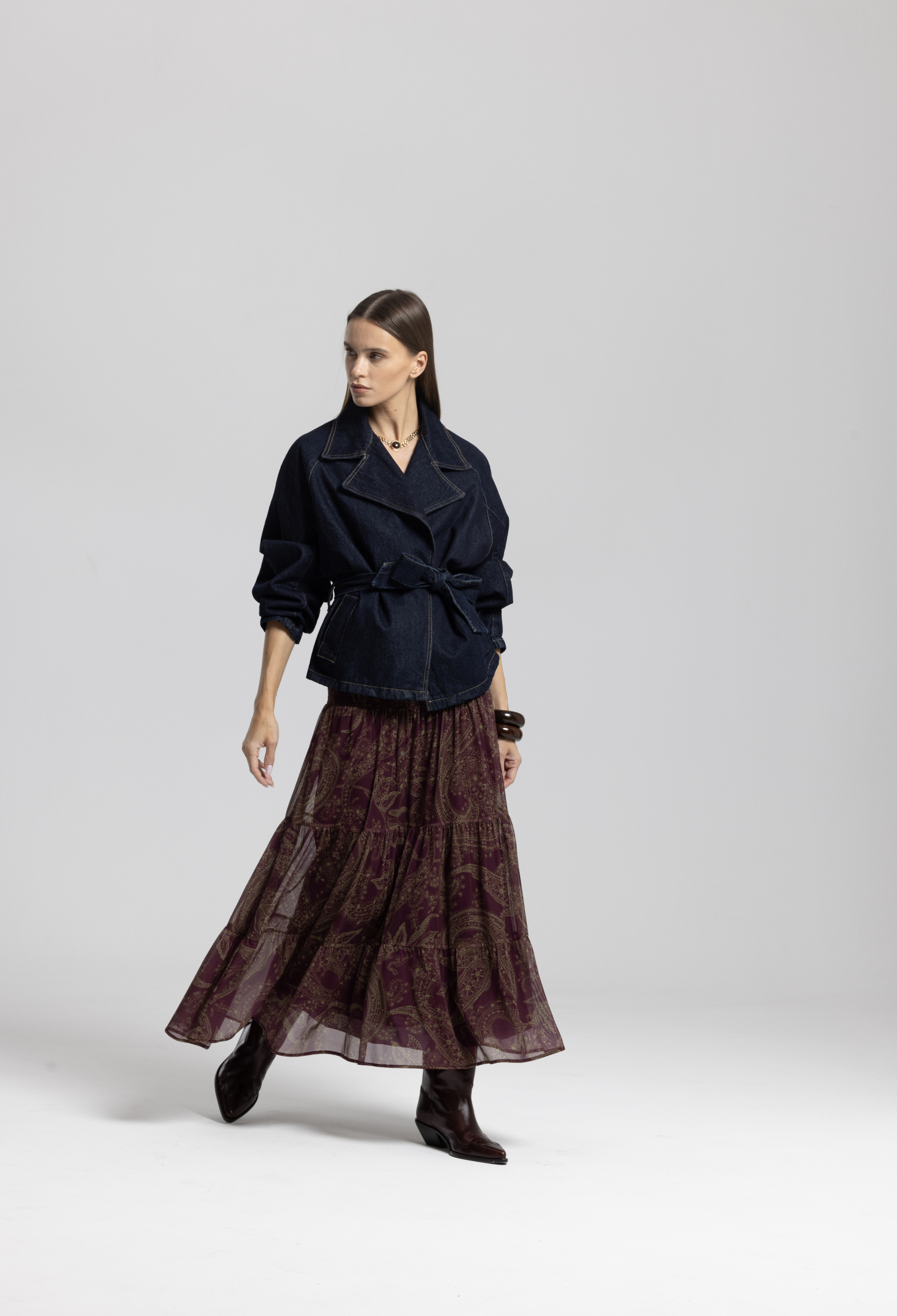 Claret Red Paisley Layered Maxi Boho Skirt High Waist - Brand: Cream Rouge - Women & Kids, Baby Clothes Wholesale - TheBS Women