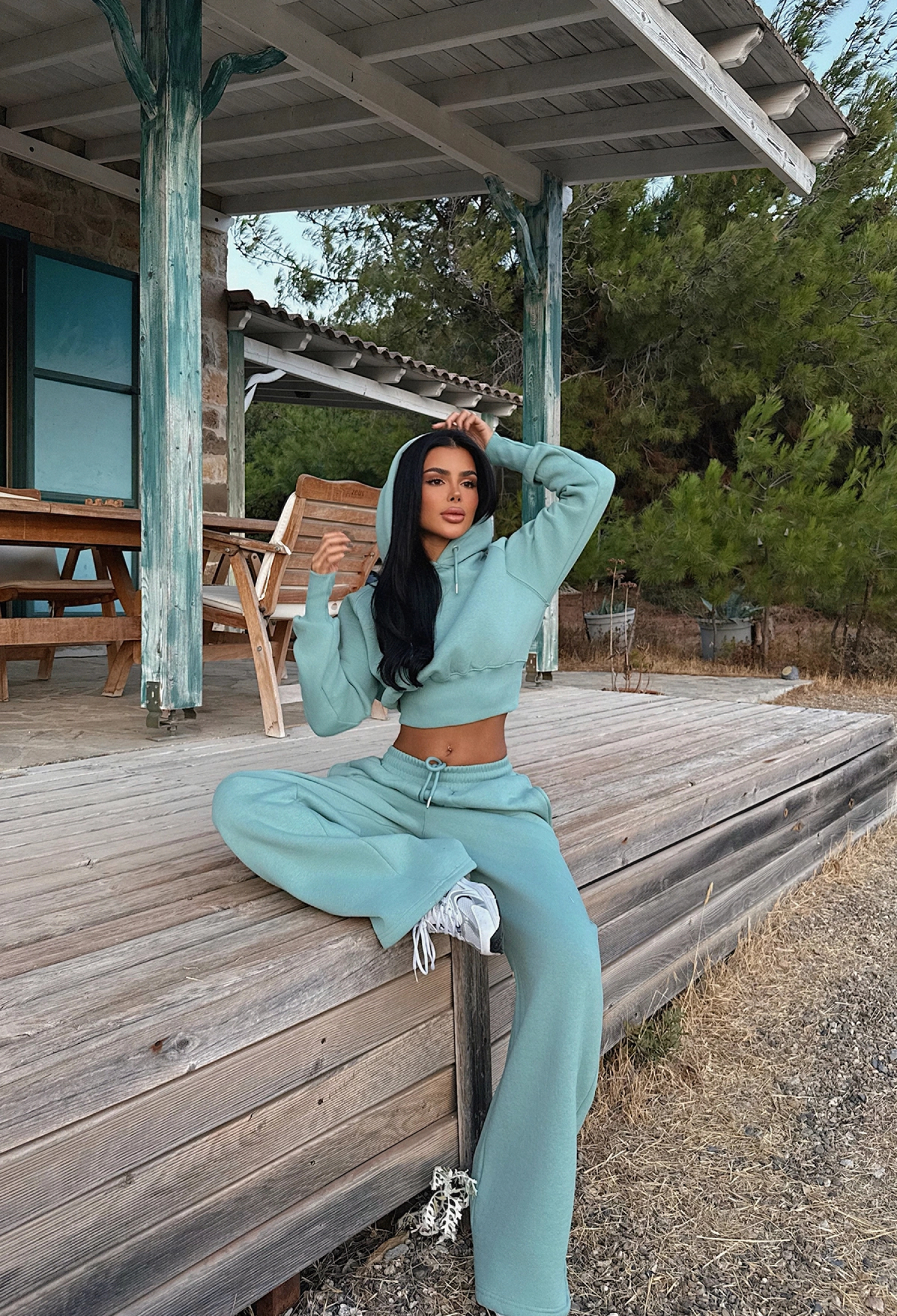 Green Tracksuit Slim Fit Hooded Jogger For Fall & Spring - Brand: EYYO ATELIER - Women & Kids, Baby Clothes Wholesale - TheBS Women