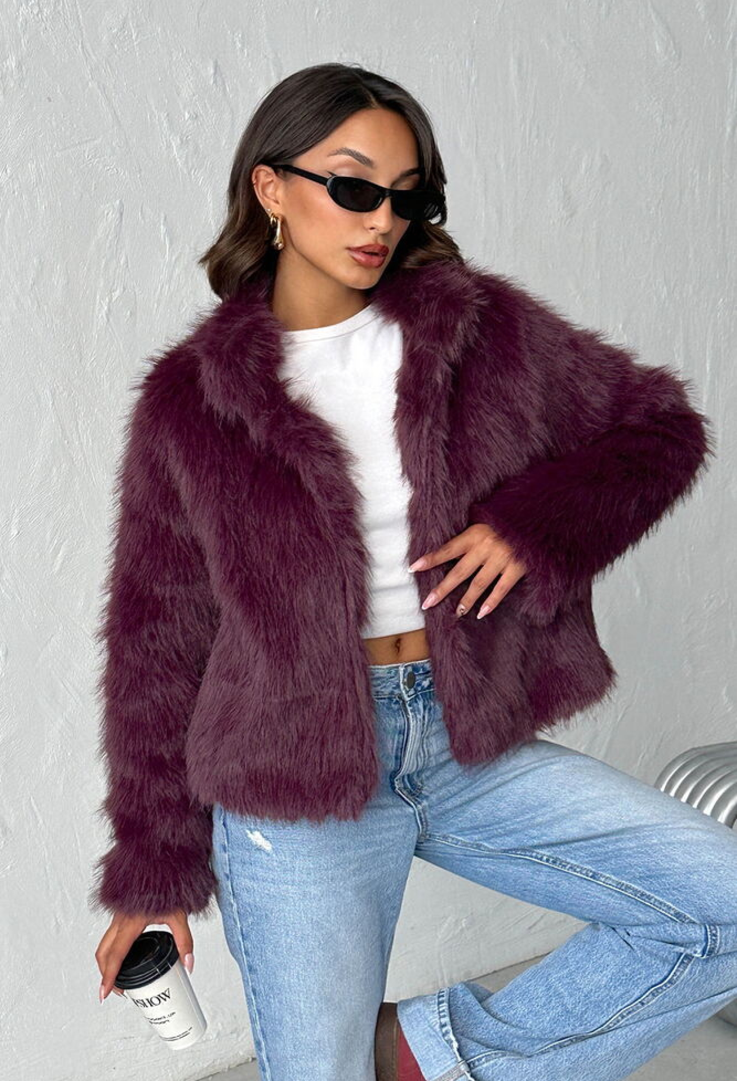 Purple Fur Jacket With Notched Collar - Brand: Topshow - Women & Kids, Baby Clothes Wholesale - TheBS Women