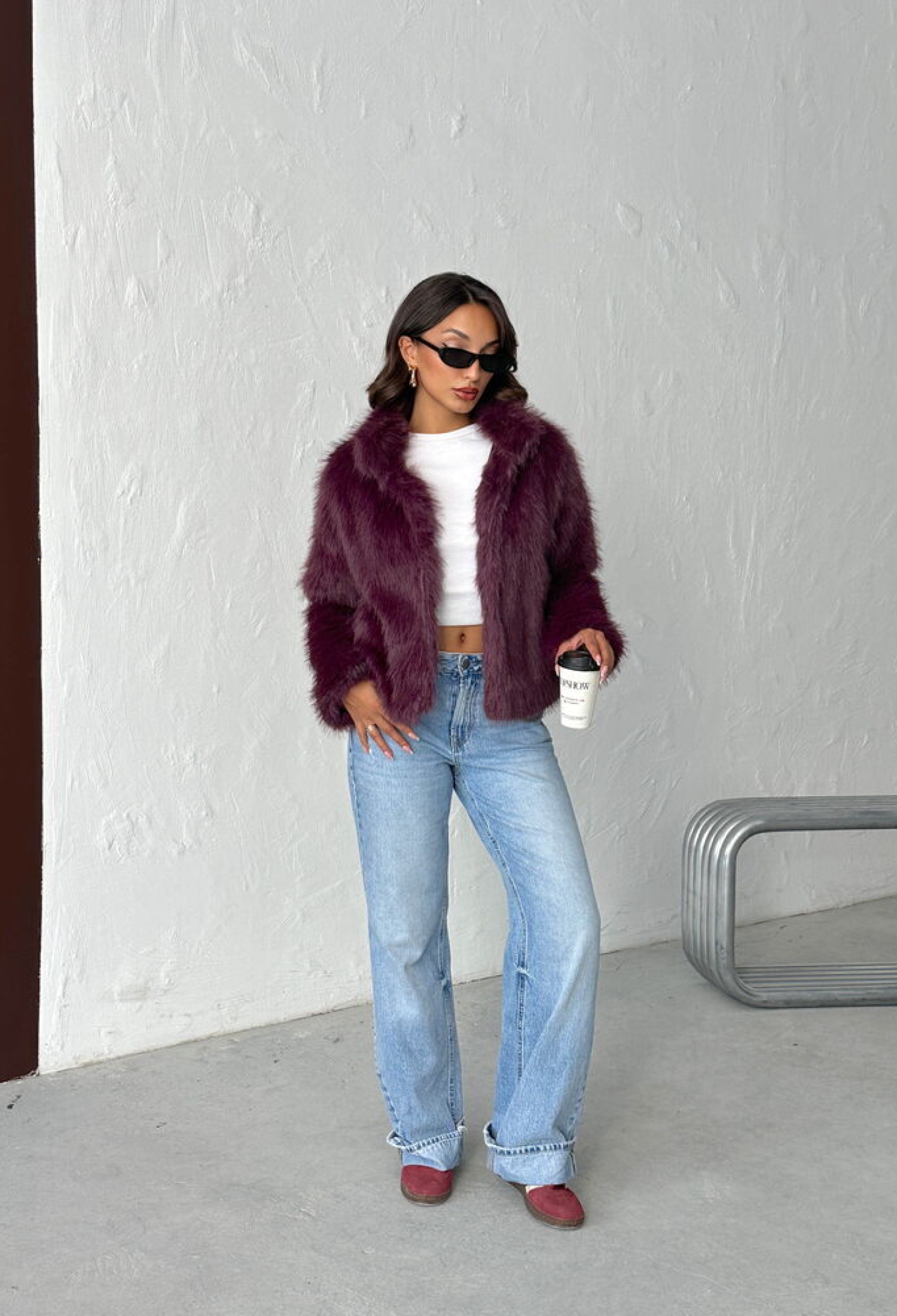 Purple Fur Jacket With Notched Collar - Brand: Topshow - Women & Kids, Baby Clothes Wholesale - TheBS Women