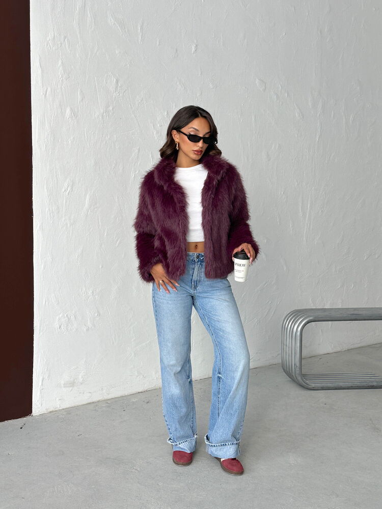 Purple Fur Jacket With Notched Collar - Brand: Topshow - Women & Kids, Baby Clothes Wholesale - TheBS Women