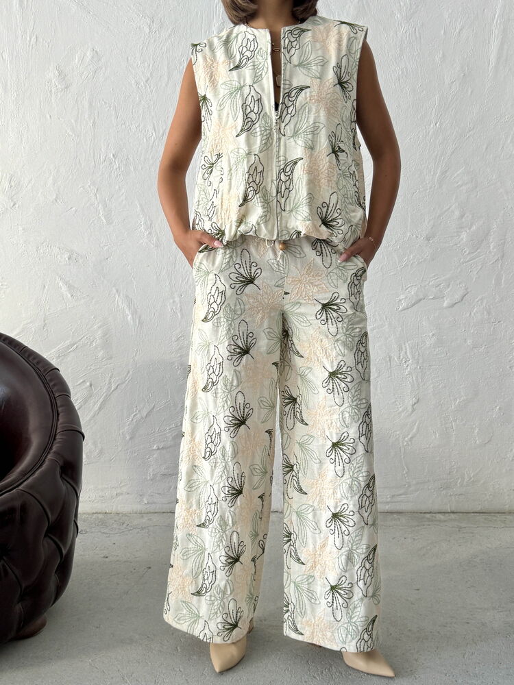 Beige Palazzo Pants With Floral Design – Brand: Topshow – Women & Kids, Baby Clothes Wholesale – TheBS Women