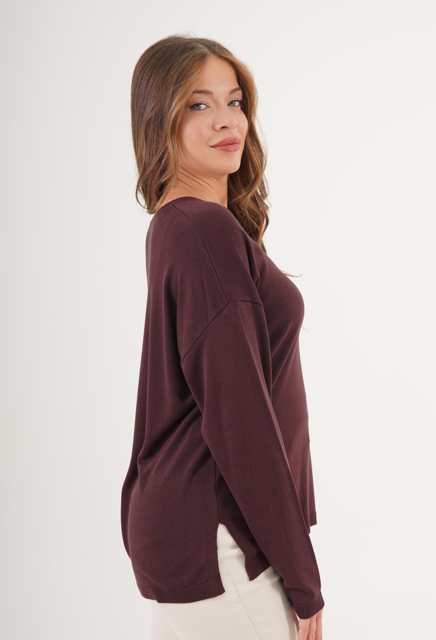 Claret Red Sweater Oversized V-Neck Long Sleeve - Brand: Lustrin - Women & Kids, Baby Clothes Wholesale - TheBS Women