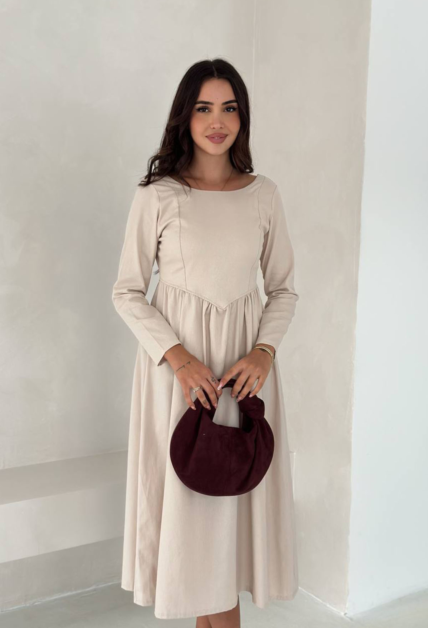Modest Fit And Flare Dress With Long Sleeves - Brand: Mode Roy - Women & Kids, Baby Clothes Wholesale - TheBS Women