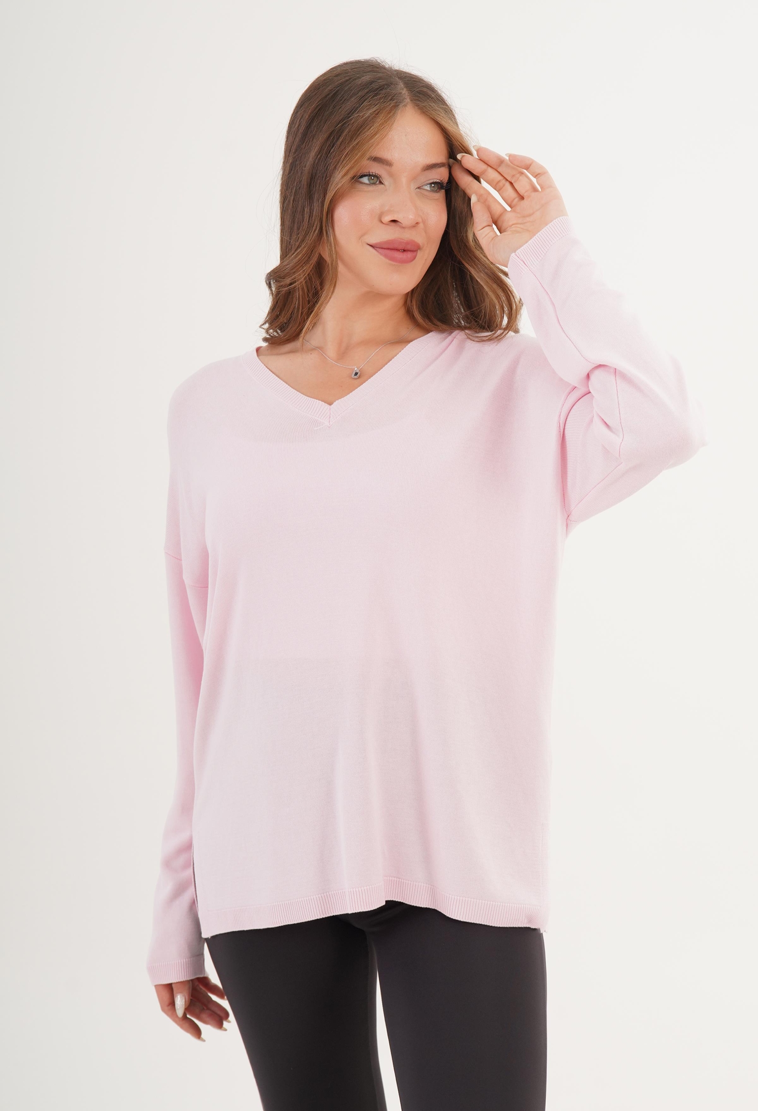 Sweater Oversized V-Neck Long Sleeve Casual - Brand: Lustrin - Women & Kids, Baby Clothes Wholesale - TheBS Women