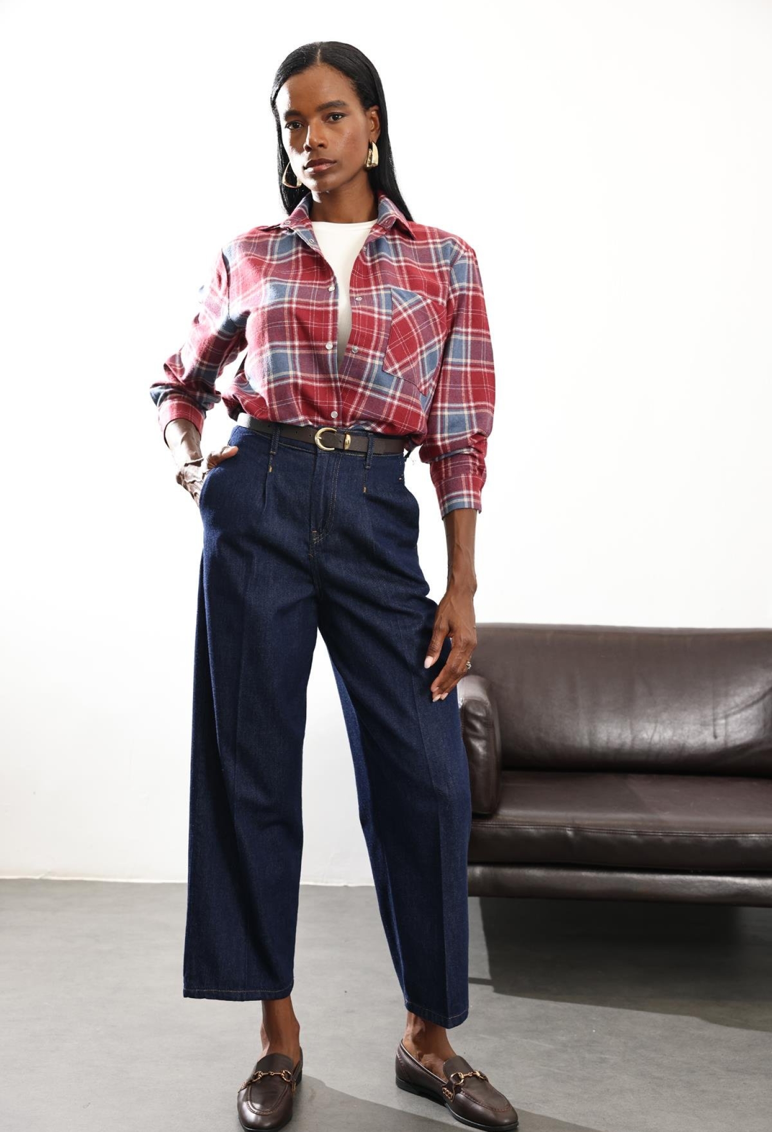 Blue High Waist Palazzo Pants With Buttoned Closure - Brand: Cream Rouge - Women & Kids, Baby Clothes Wholesale - TheBS Women