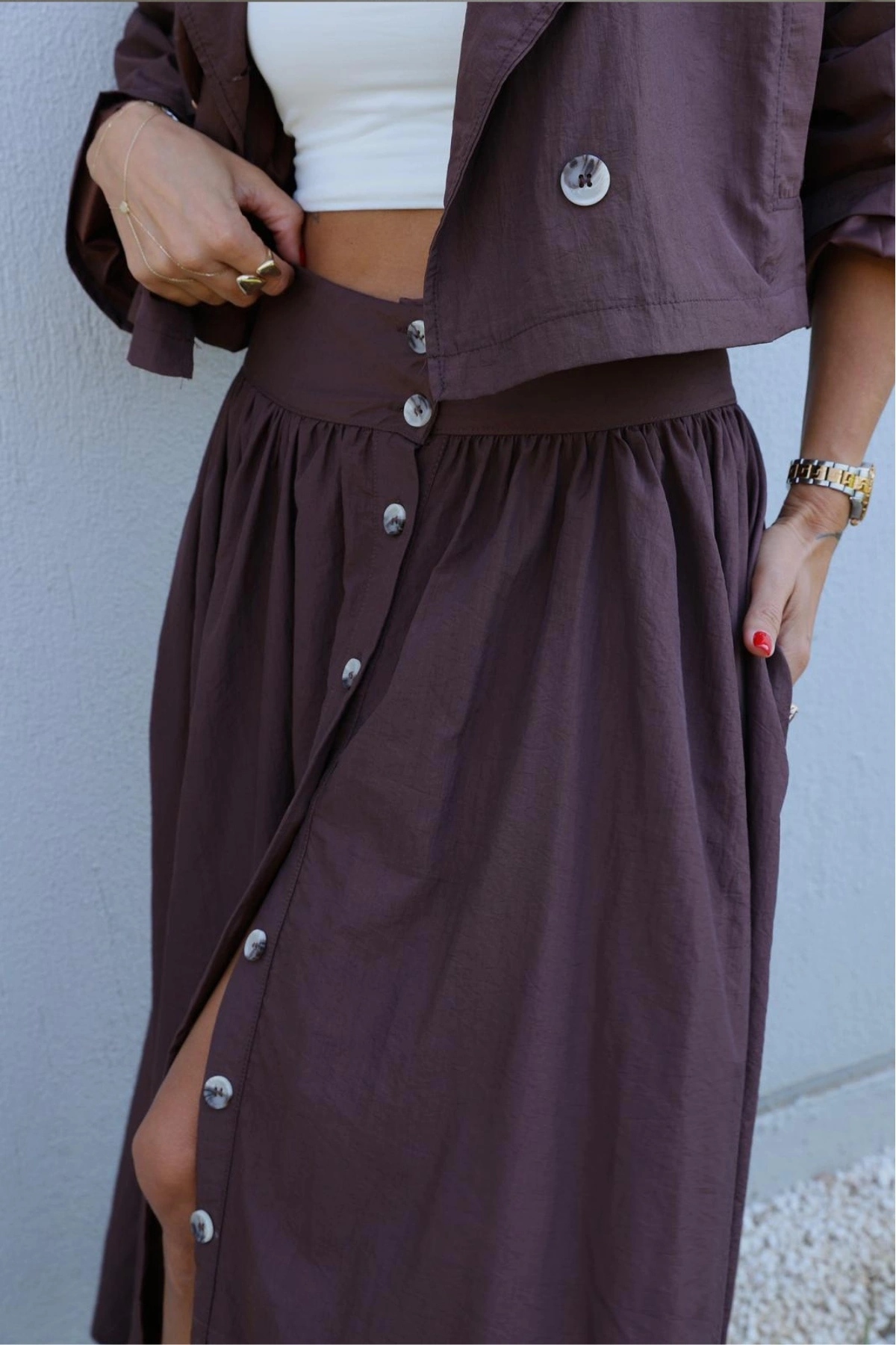 A-Line Maxi Skirt With Buttoned Closure - Brand: Cream Rouge - Women & Kids, Baby Clothes Wholesale - TheBS Women A-Line Maxi Skirt With Buttoned Closure - Brand: Cream Rouge - Women & Kids, Baby Clothes Wholesale - TheBS Women