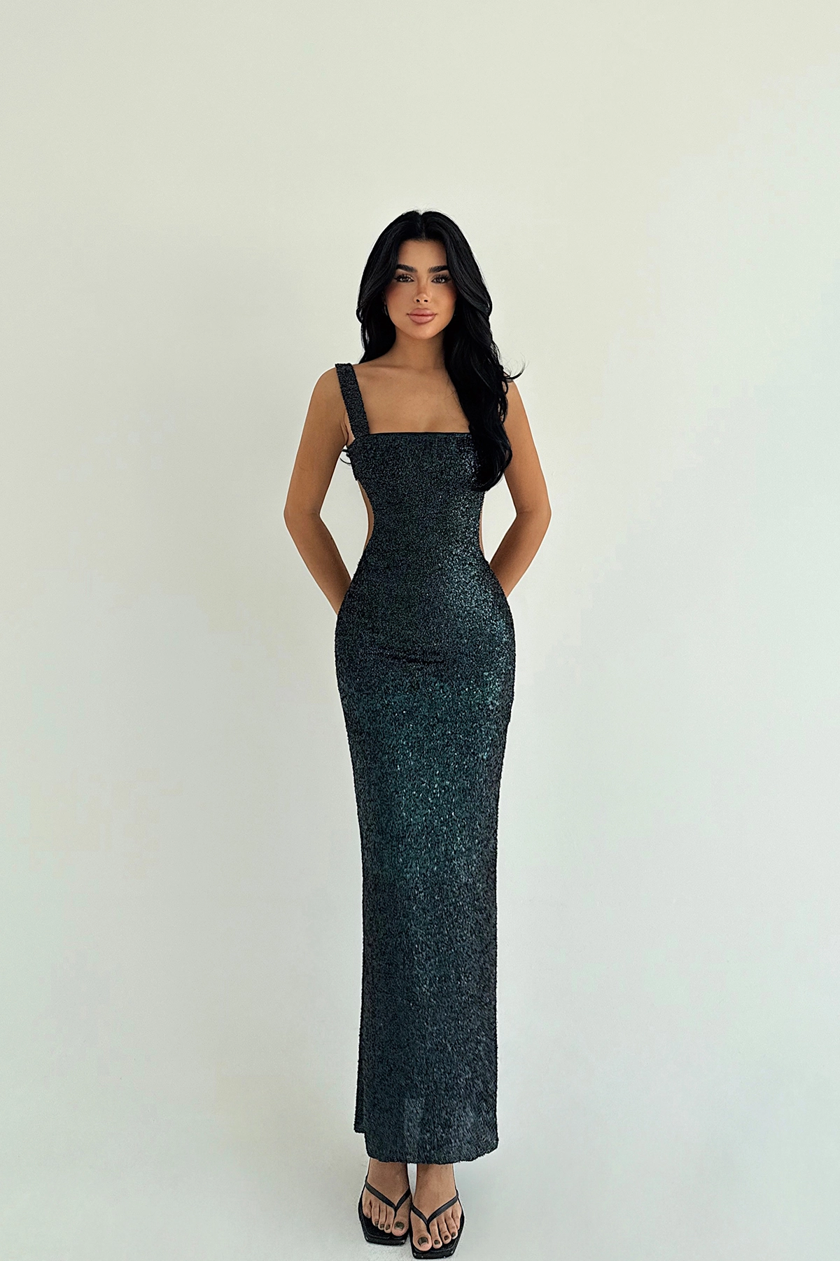 Black Sequined Bodycon Dress With Square Neck - Brand: EYYO ATELIER - Women & Kids, Baby Clothes Wholesale - TheBS Women