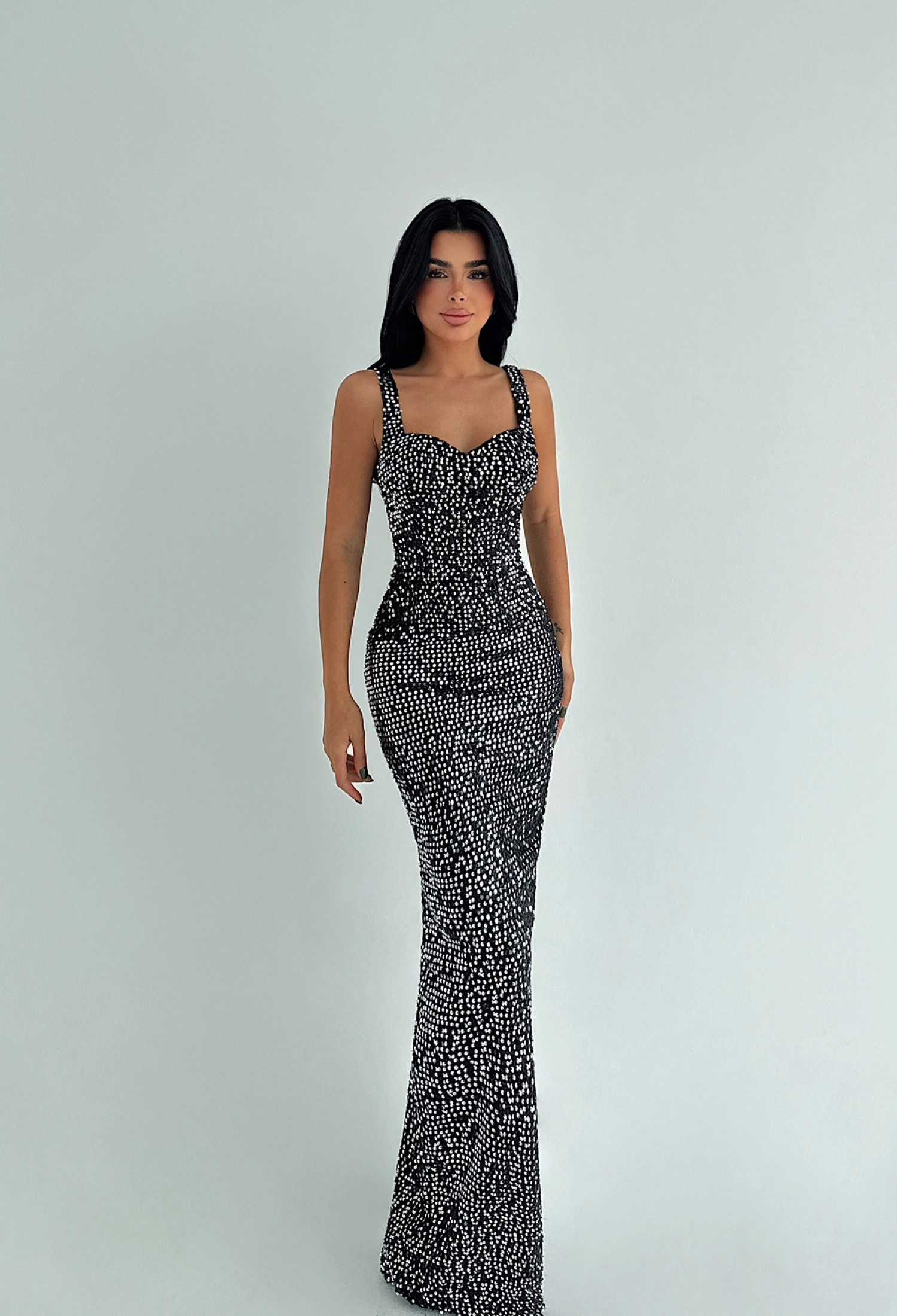 Black Polka Dot Sleeveless Bodycon Floor Length Dress - Brand: EYYO ATELIER - Women & Kids, Baby Clothes Wholesale - TheBS Women