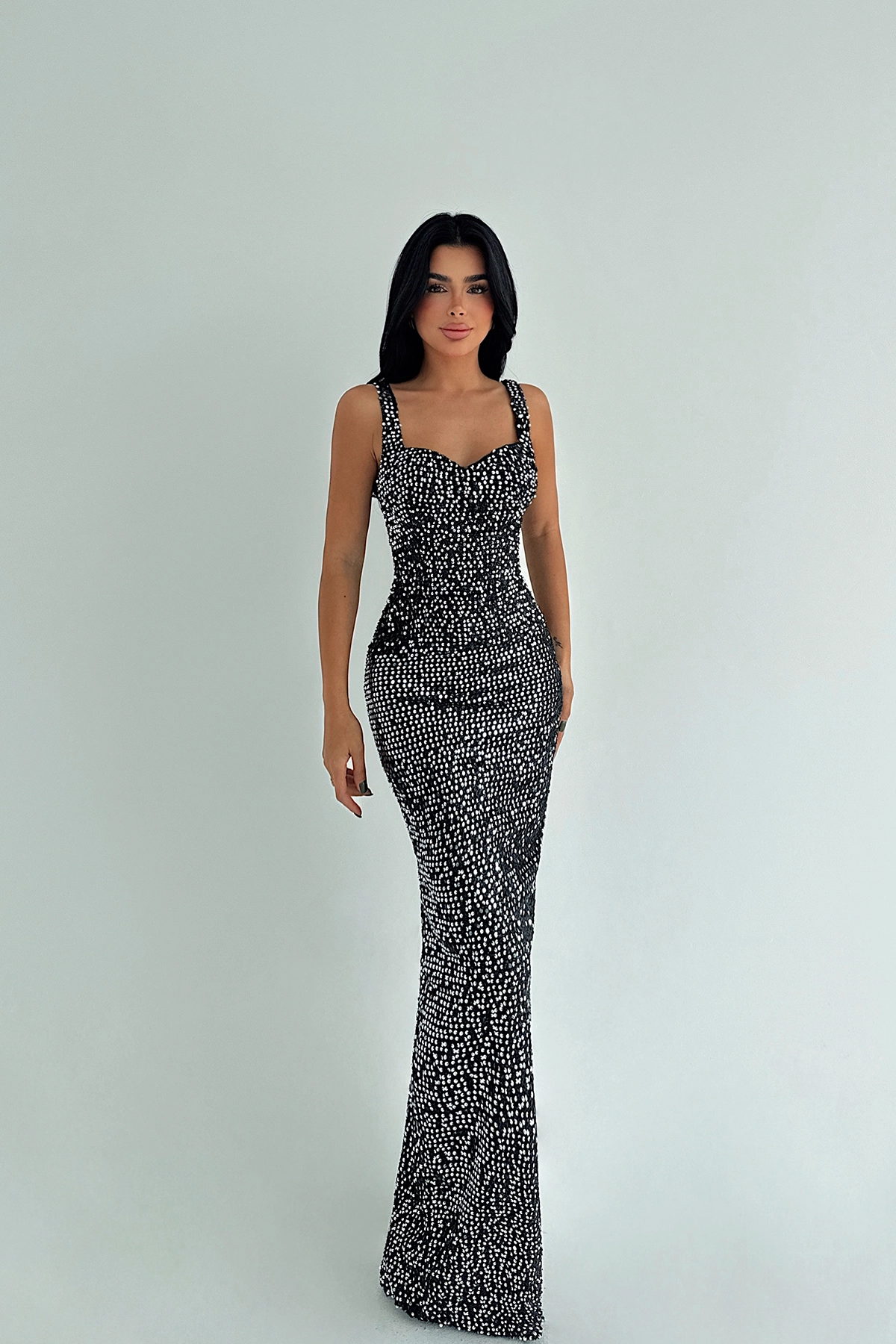 Black Polka Dot Sleeveless Bodycon Floor Length Dress – Brand: EYYO ATELIER – Women & Kids, Baby Clothes Wholesale – TheBS Women