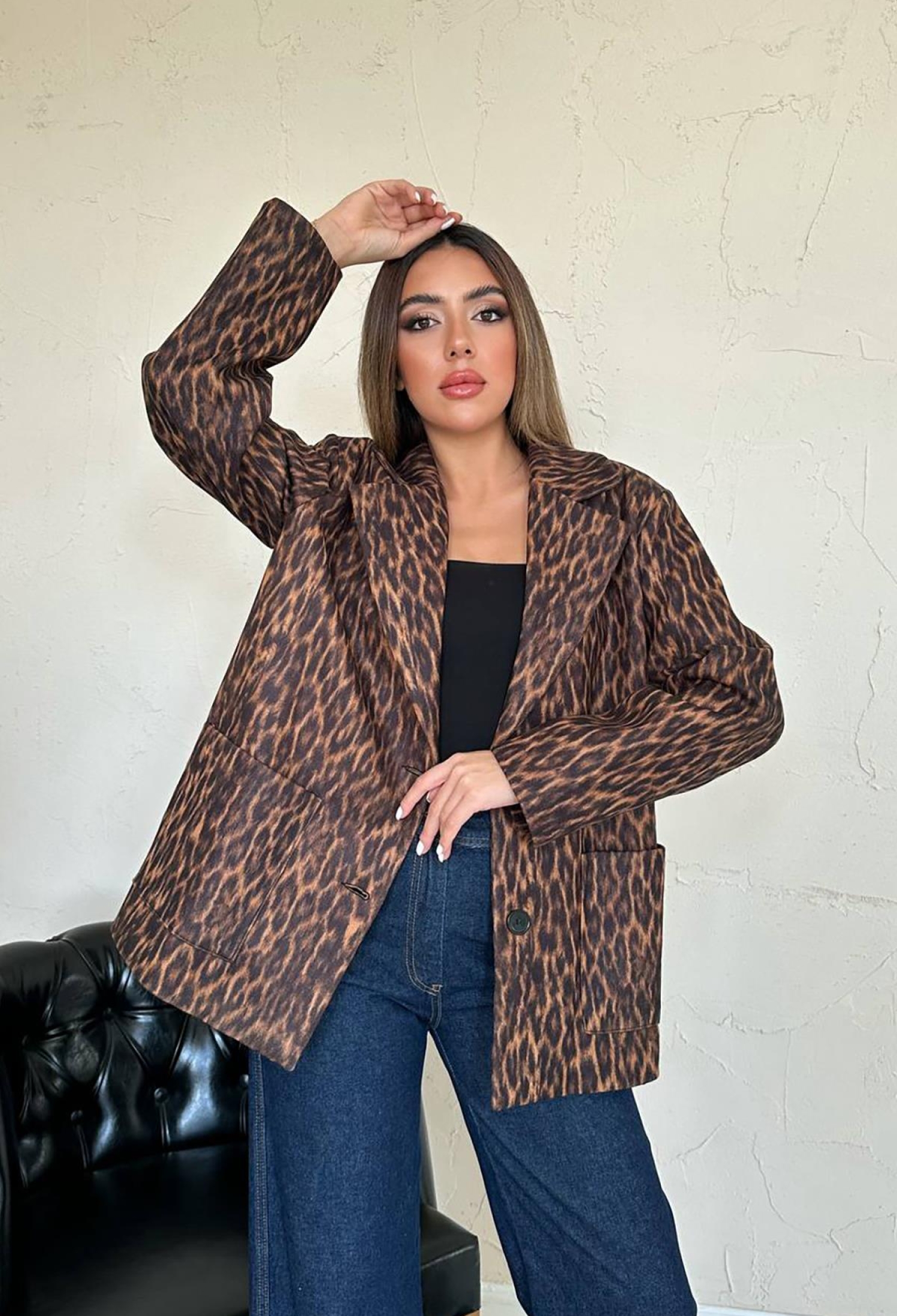 Leopard Pattern Jacket - Brown - Brand: Elisa - Women & Kids, Baby Clothes Wholesale - TheBS Women