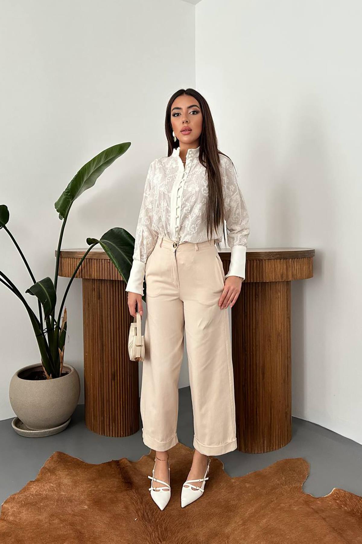 Beige Culottes Pants With Wide Leg And Slant Pockets - Brand: Elisa - Women & Kids, Baby Clothes Wholesale - TheBS Women Beige Culottes Pants With Wide Leg And Slant Pockets - Brand: Elisa - Women & Kids, Baby Clothes Wholesale - TheBS Women