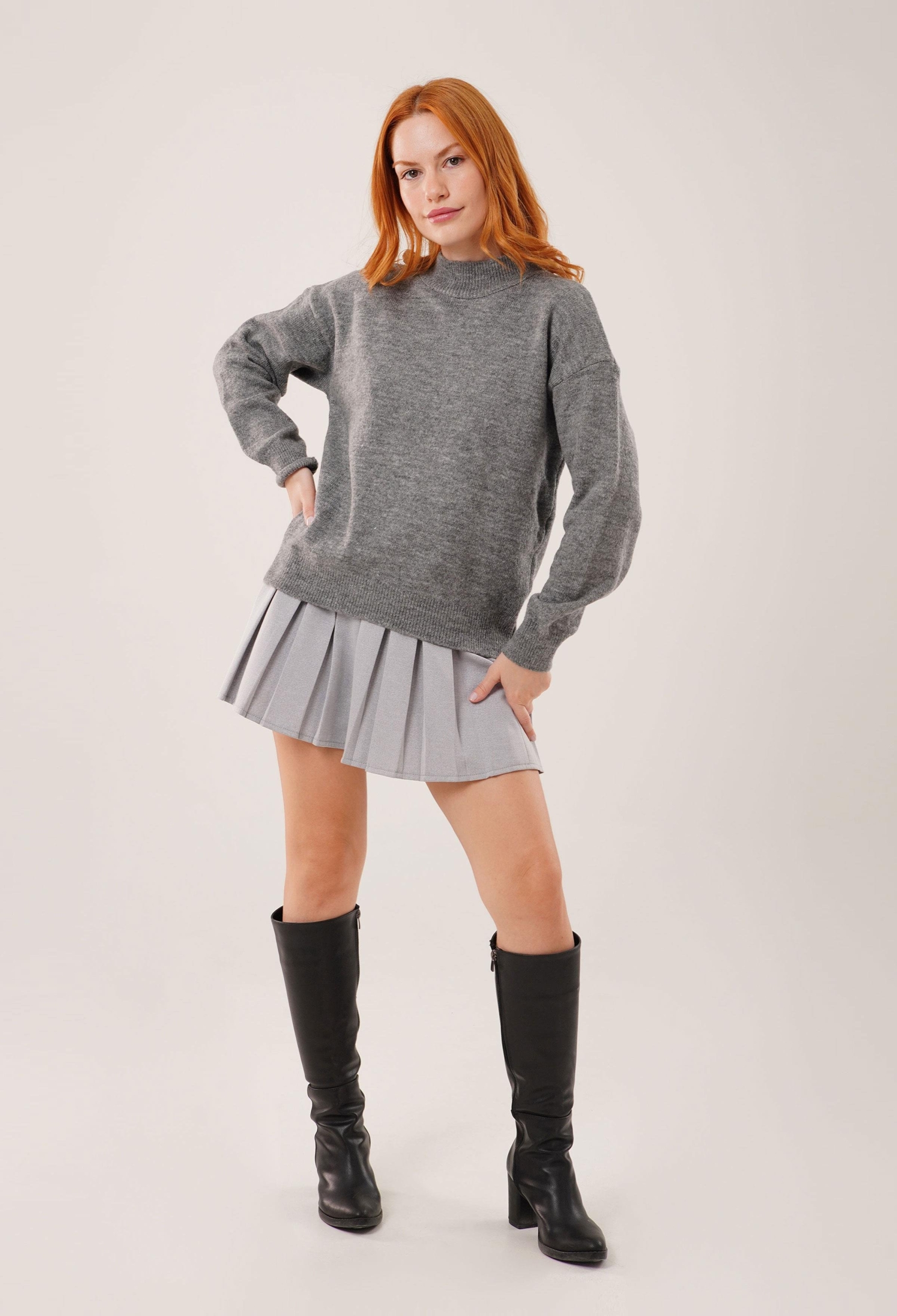 Grey Sweater Oversized High Neck Long Sleeve - Brand: Lustrin - Women & Kids, Baby Clothes Wholesale - TheBS Women