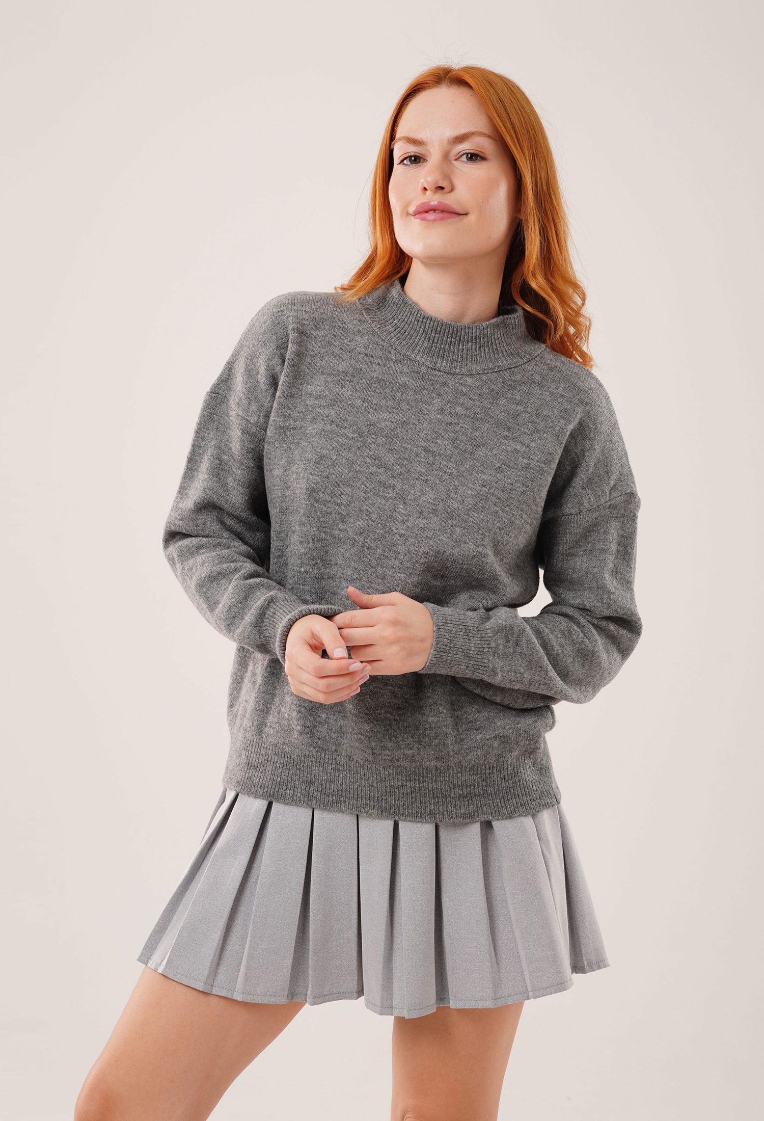 Grey Sweater Oversized High Neck Long Sleeve - Brand: Lustrin - Women & Kids, Baby Clothes Wholesale - TheBS Women