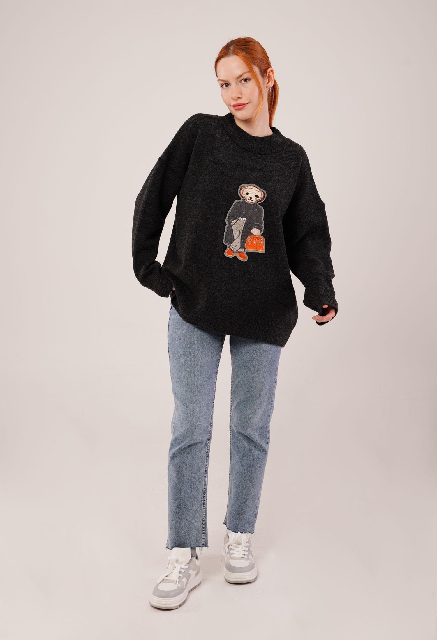 Oversized Fit Sweater With Round Neck - Brand: Lustrin - Women & Kids, Baby Clothes Wholesale - TheBS Women