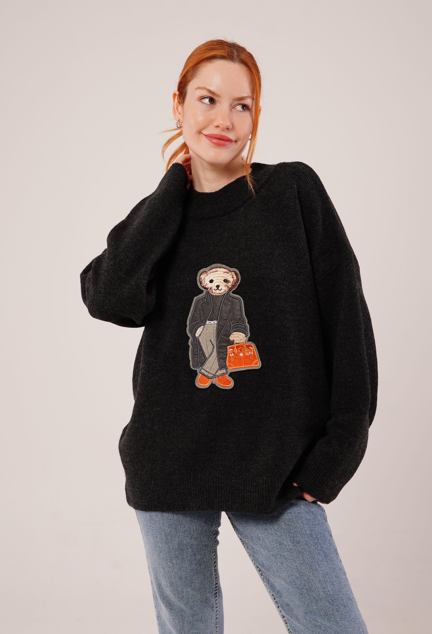 Oversized Fit Sweater With Round Neck - Brand: Lustrin - Women & Kids, Baby Clothes Wholesale - TheBS Women