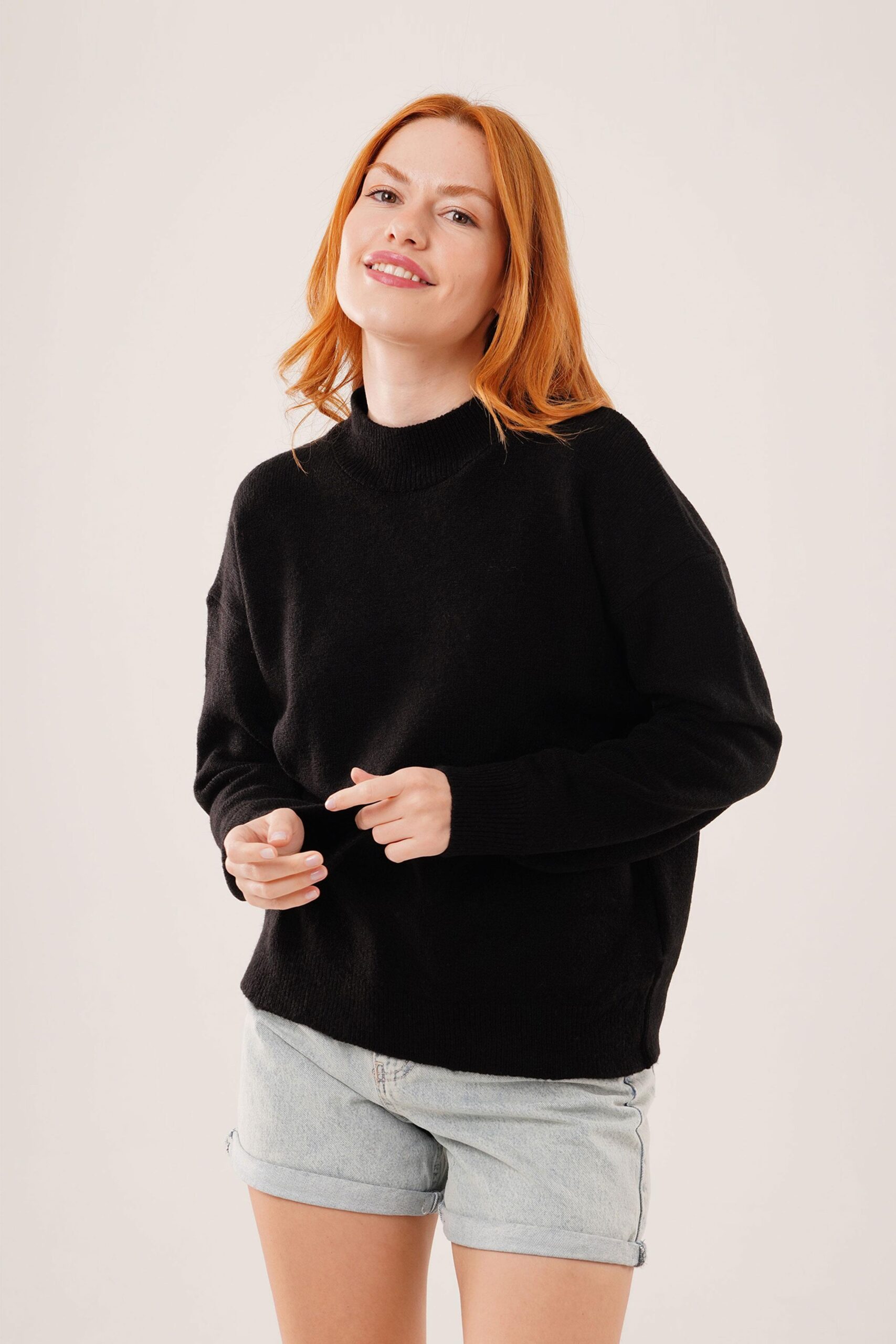 Casual Sweater With High Neck And Oversized Fit - Brand: Lustrin - Women & Kids, Baby Clothes Wholesale - TheBS Women Casual Sweater With High Neck And Oversized Fit - Brand: Lustrin - Women & Kids, Baby Clothes Wholesale - TheBS Women