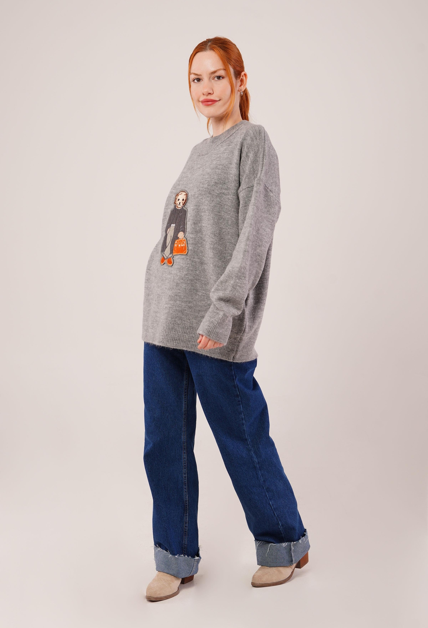 Oversized Fit Sweater With Crew Neck - Brand: Lustrin - Women & Kids, Baby Clothes Wholesale - TheBS Women