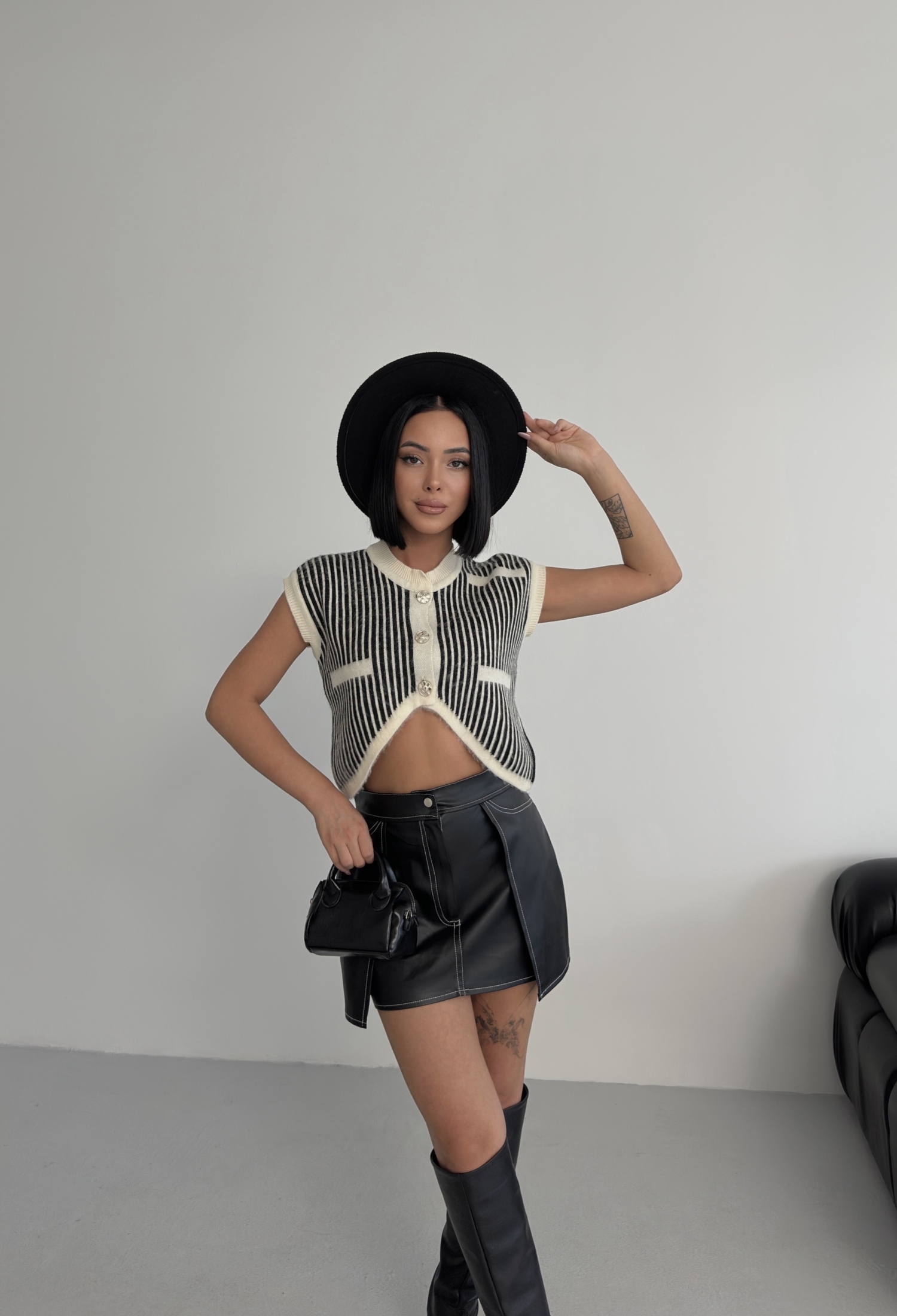 Black Retro Striped Crop Vest With Patch Pockets - Brand: My Fashion - Women & Kids, Baby Clothes Wholesale - TheBS Women