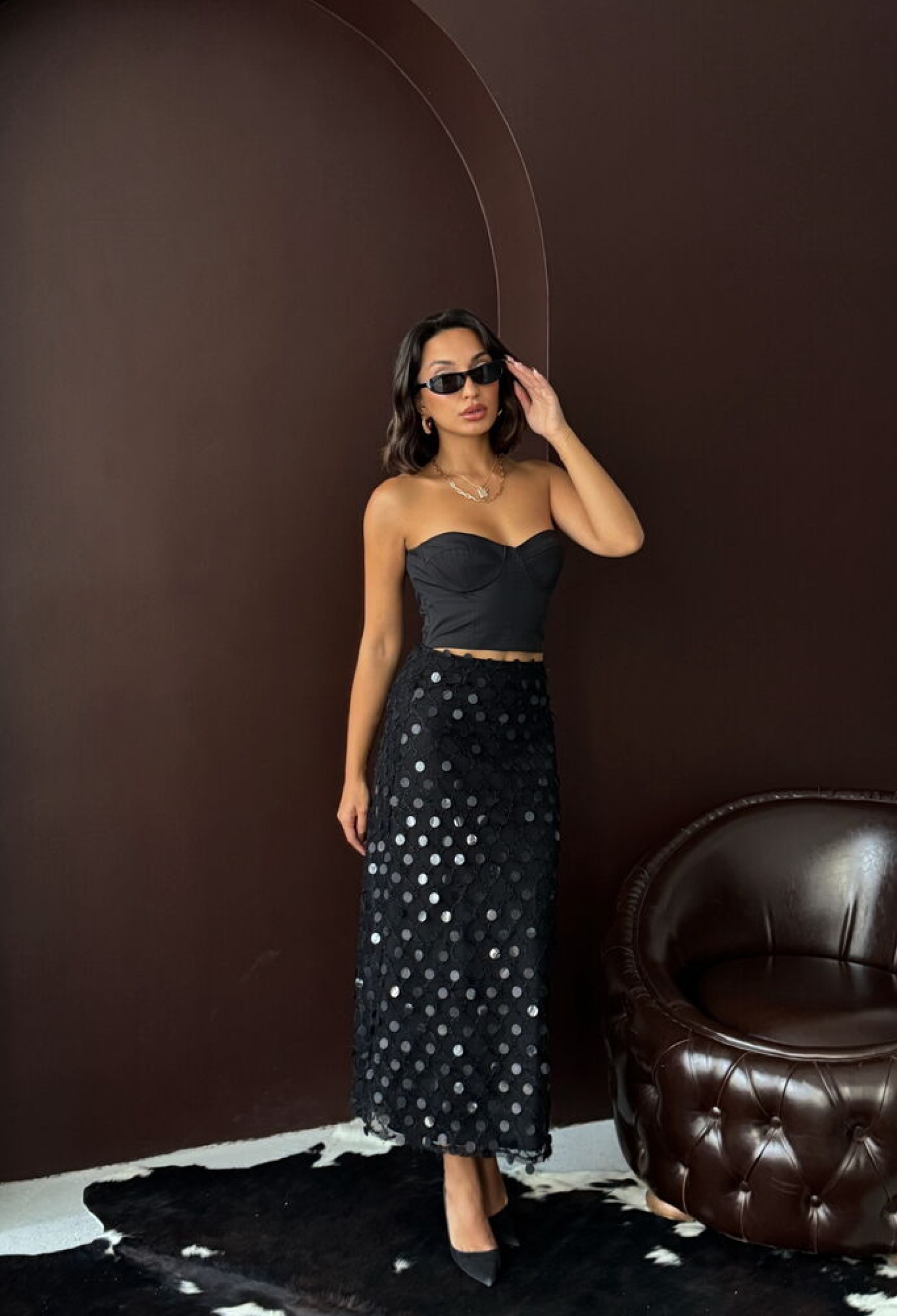Elegant Sequined Polka Dot Midi Pencil Skirt - Brand: Topshow - Women & Kids, Baby Clothes Wholesale - TheBS Women