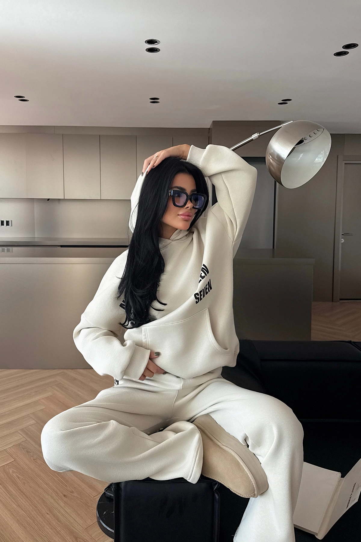 Beige Oversized Fit Tracksuit With Kangaroo Pocket - Brand: EYYO ATELIER - Women & Kids, Baby Clothes Wholesale - TheBS Women Beige Oversized Fit Tracksuit With Kangaroo Pocket - Brand: EYYO ATELIER - Women & Kids, Baby Clothes Wholesale - TheBS Women