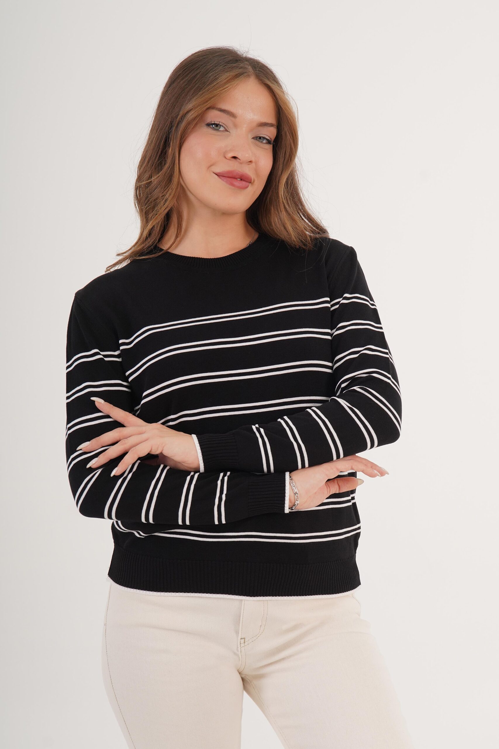 Striped Casual Sweater - Brand: Lustrin - Women & Kids, Baby Clothes Wholesale - TheBS Women Striped Casual Sweater - Brand: Lustrin - Women & Kids, Baby Clothes Wholesale - TheBS Women