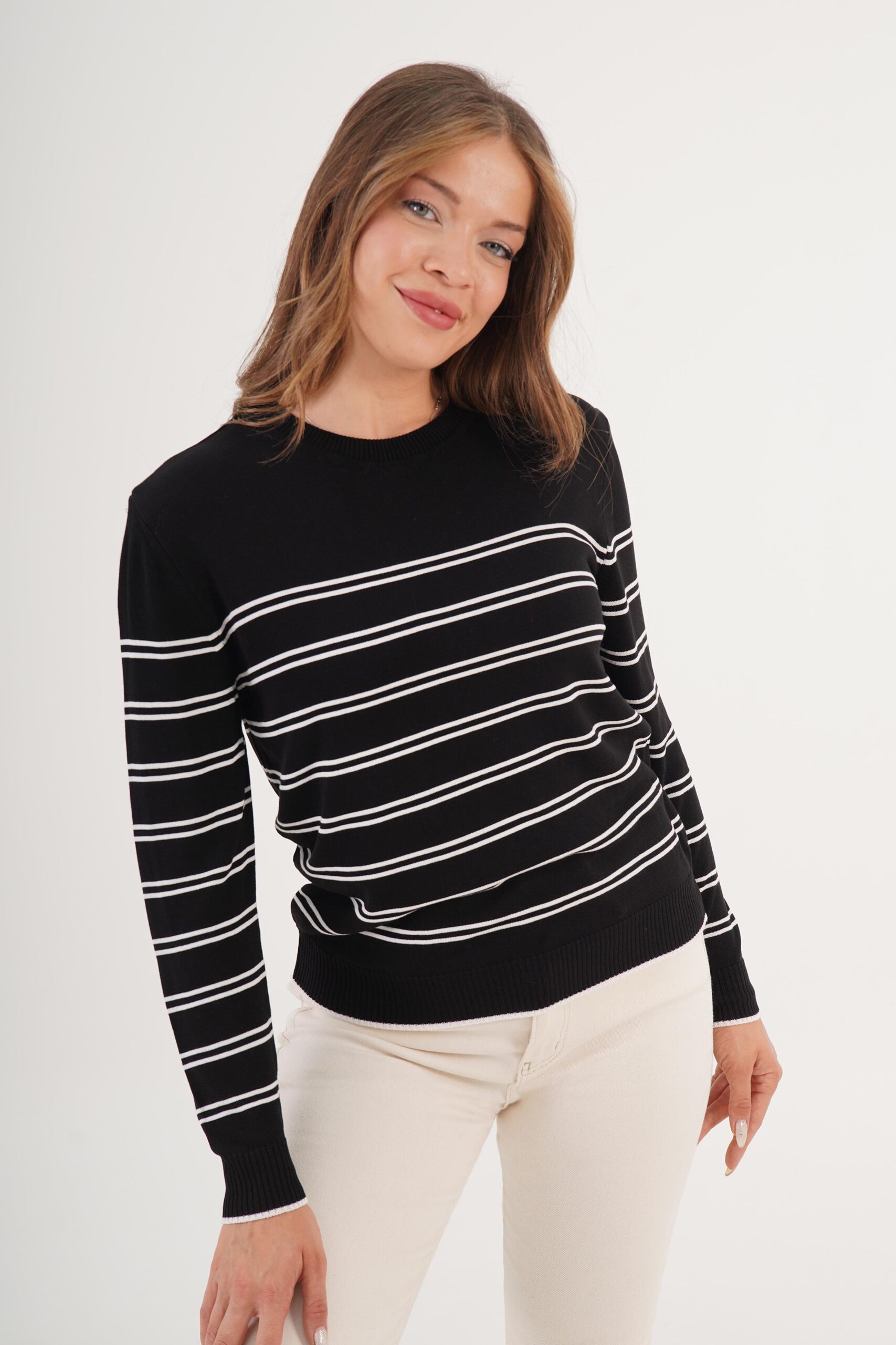 Striped Casual Sweater - Brand: Lustrin - Women & Kids, Baby Clothes Wholesale - TheBS Women Striped Casual Sweater - Brand: Lustrin - Women & Kids, Baby Clothes Wholesale - TheBS Women