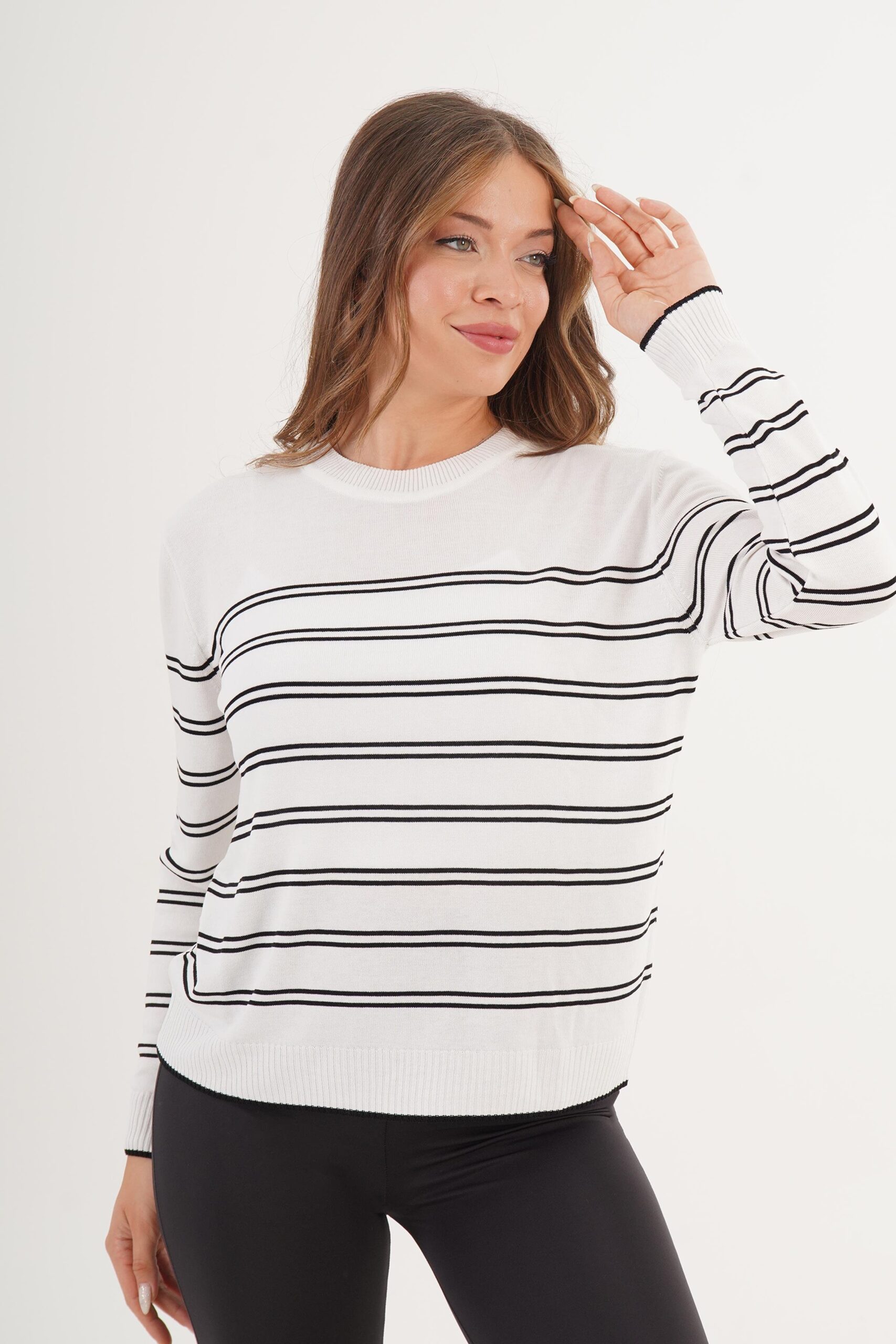 Striped Crew Neck Casual Sweater - Brand: Lustrin - Women & Kids, Baby Clothes Wholesale - TheBS Women Striped Crew Neck Casual Sweater - Brand: Lustrin - Women & Kids, Baby Clothes Wholesale - TheBS Women