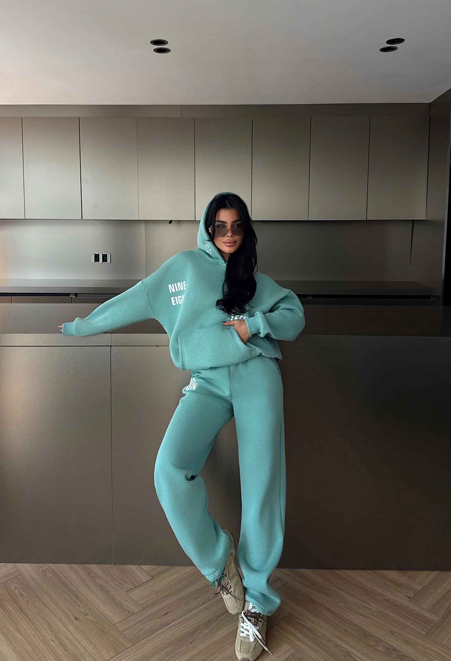 Green Tracksuit Oversized Jogger With Hooded Neck - Brand: EYYO ATELIER - Women & Kids, Baby Clothes Wholesale - TheBS Women