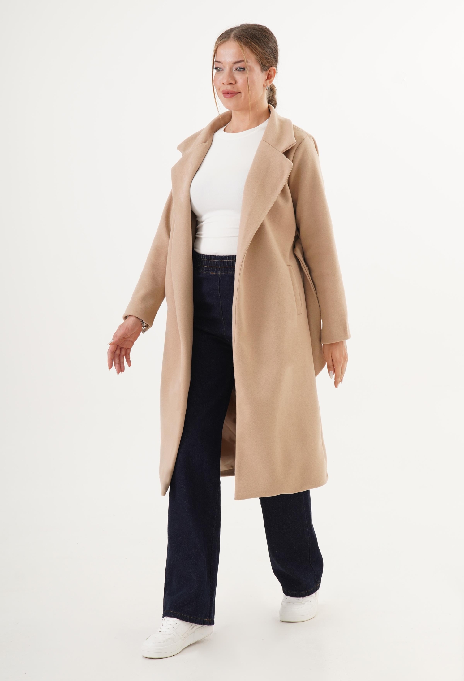 Beige Wrapover Coat With Notched Collar - Brand: Lustrin - Women & Kids, Baby Clothes Wholesale - TheBS Women