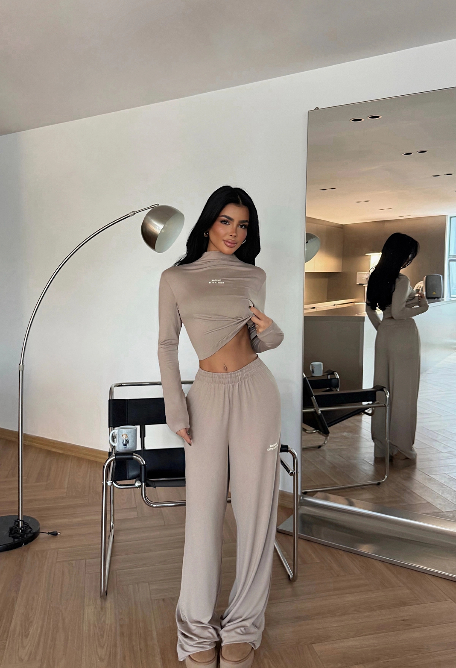 Beige Tracksuit Oversized Fit Jogger With High Neck - Brand: EYYO ATELIER - Women & Kids, Baby Clothes Wholesale - TheBS Women