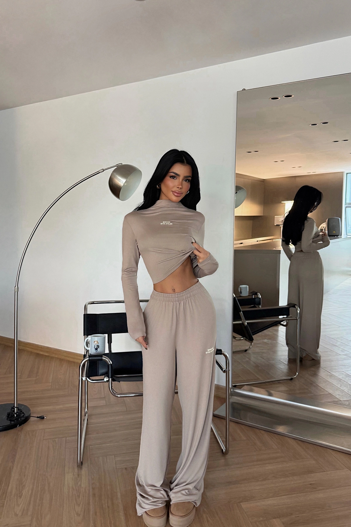 Beige Tracksuit Oversized Fit Jogger With High Neck - Brand: EYYO ATELIER - Women & Kids, Baby Clothes Wholesale - TheBS Women Beige Tracksuit Oversized Fit Jogger With High Neck - Brand: EYYO ATELIER - Women & Kids, Baby Clothes Wholesale - TheBS Women