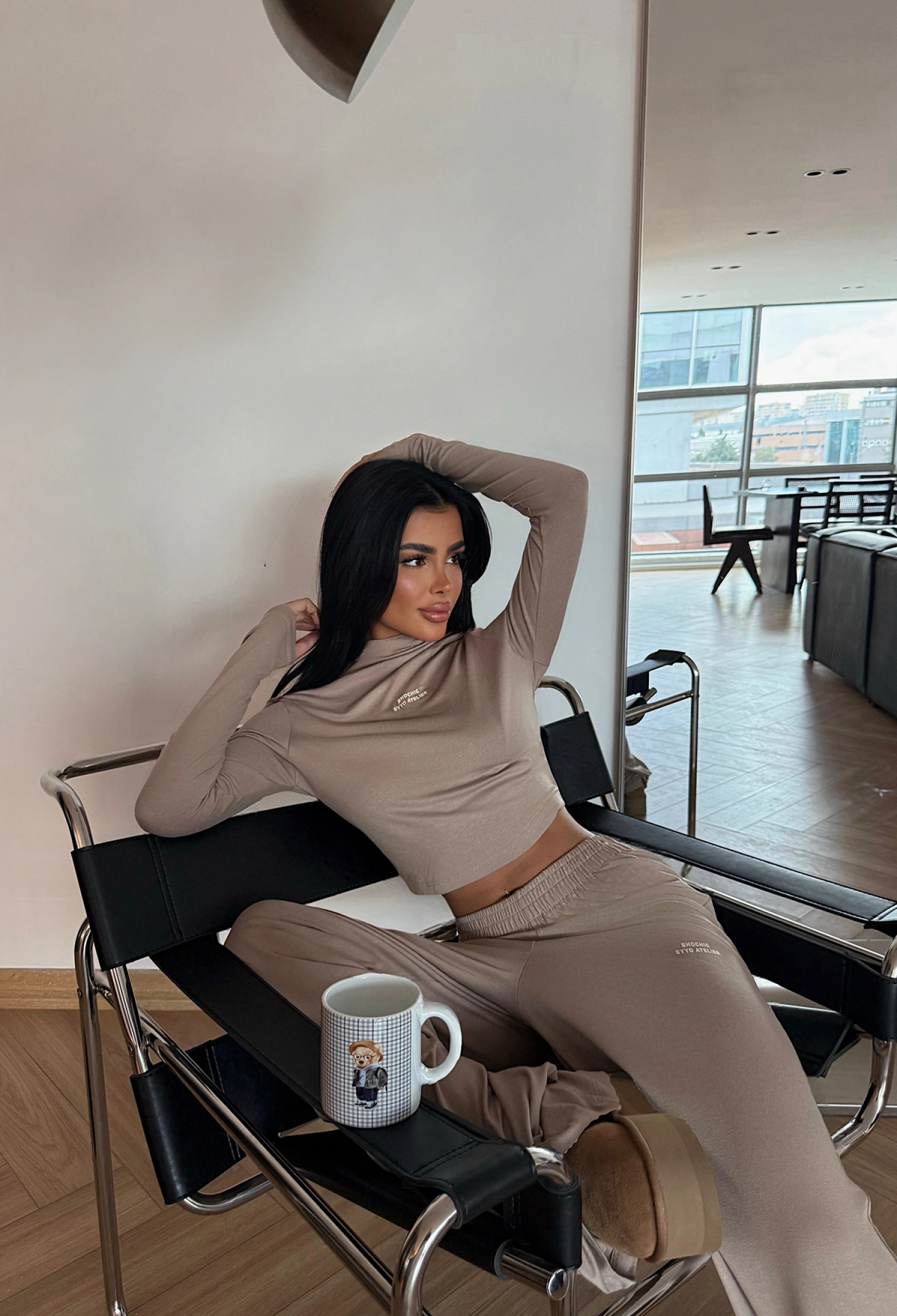 Beige Tracksuit Oversized Fit Jogger With High Neck - Brand: EYYO ATELIER - Women & Kids, Baby Clothes Wholesale - TheBS Women