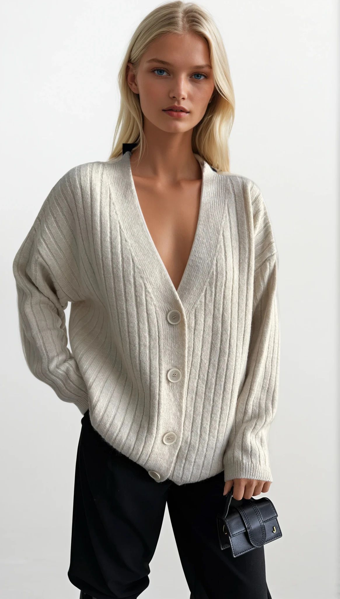Beige Striped Oversized Fit Cardigan With V-Neck - Brand: Black Fashion - Women & Kids, Baby Clothes Wholesale - TheBS Women Beige Striped Oversized Fit Cardigan With V-Neck - Brand: Black Fashion - Women & Kids, Baby Clothes Wholesale - TheBS Women