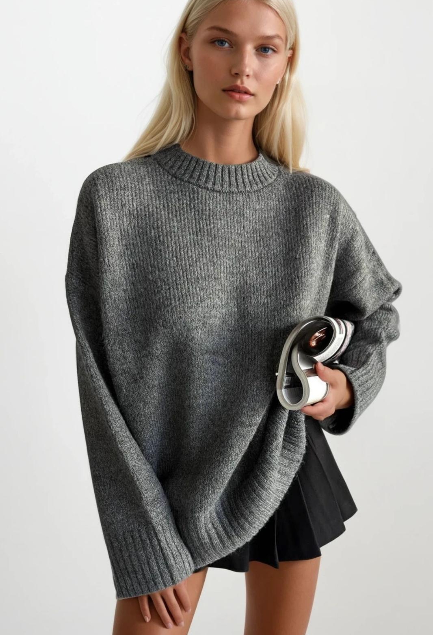 Oversized Casual Sweater With Crew Neck - Brand: Black Fashion - Women & Kids, Baby Clothes Wholesale - TheBS Women