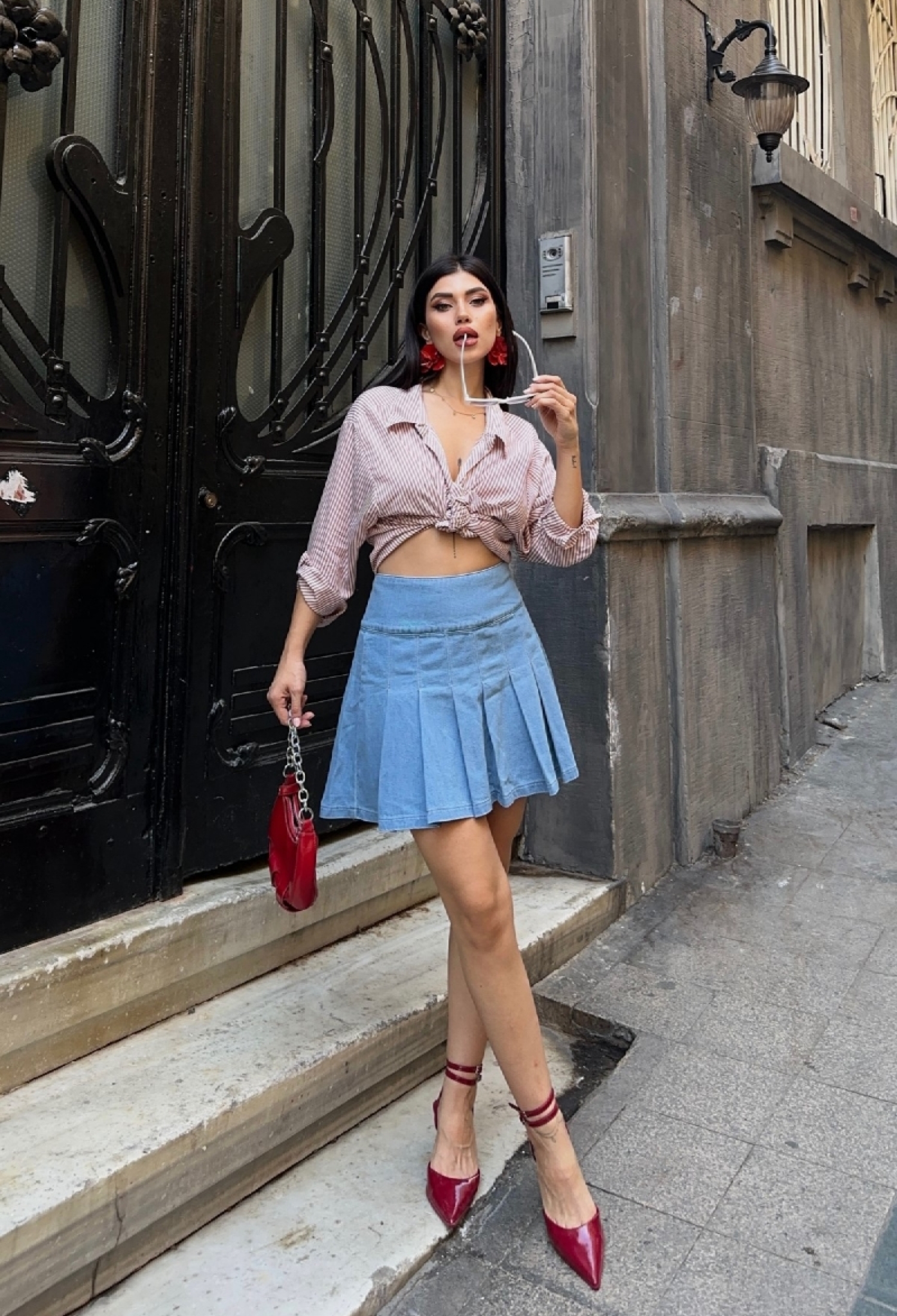 Blue Pleated Mini Skirt Mid Waist Casual Retro Style - Brand: XLove - Women & Kids, Baby Clothes Wholesale - TheBS Women