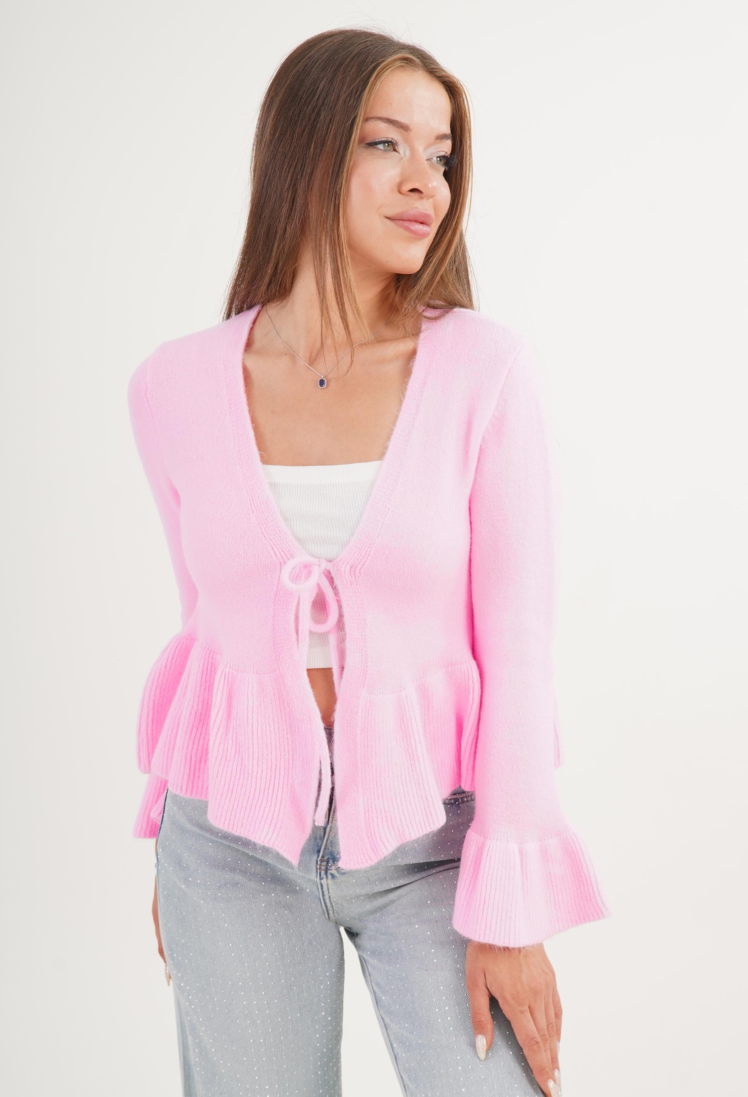 Cardigan With Ruffle Sleeves And Tie Closure - Brand: Lustrin - Women & Kids, Baby Clothes Wholesale - TheBS Women