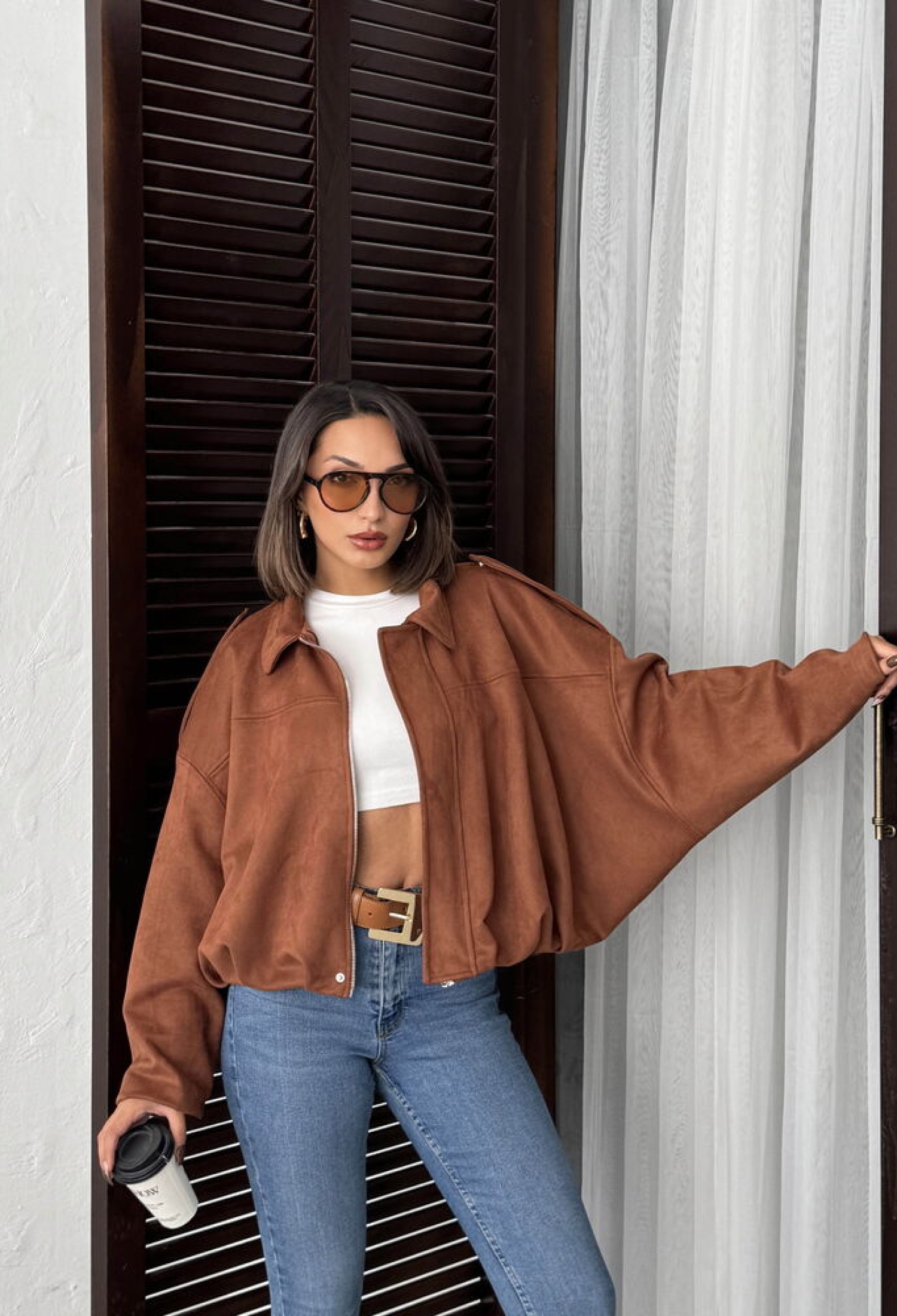 Brown Casual Oversized Overshirt Jacket - Brand: Topshow - Women & Kids, Baby Clothes Wholesale - TheBS Women