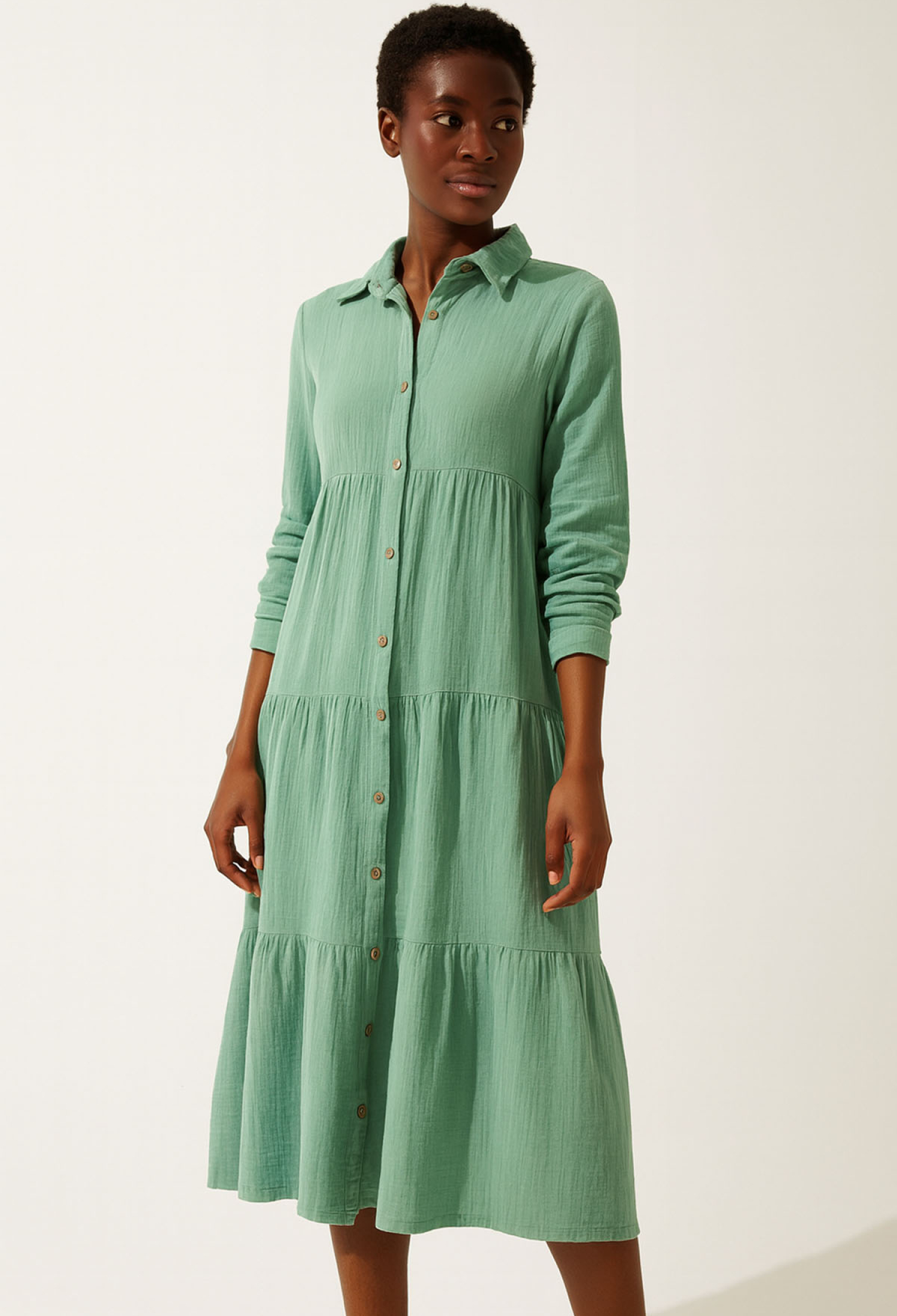 Green Polo Neck Shirt Dress With 3/4 Sleeves - Brand: Mode Roy - Women & Kids, Baby Clothes Wholesale - TheBS Women