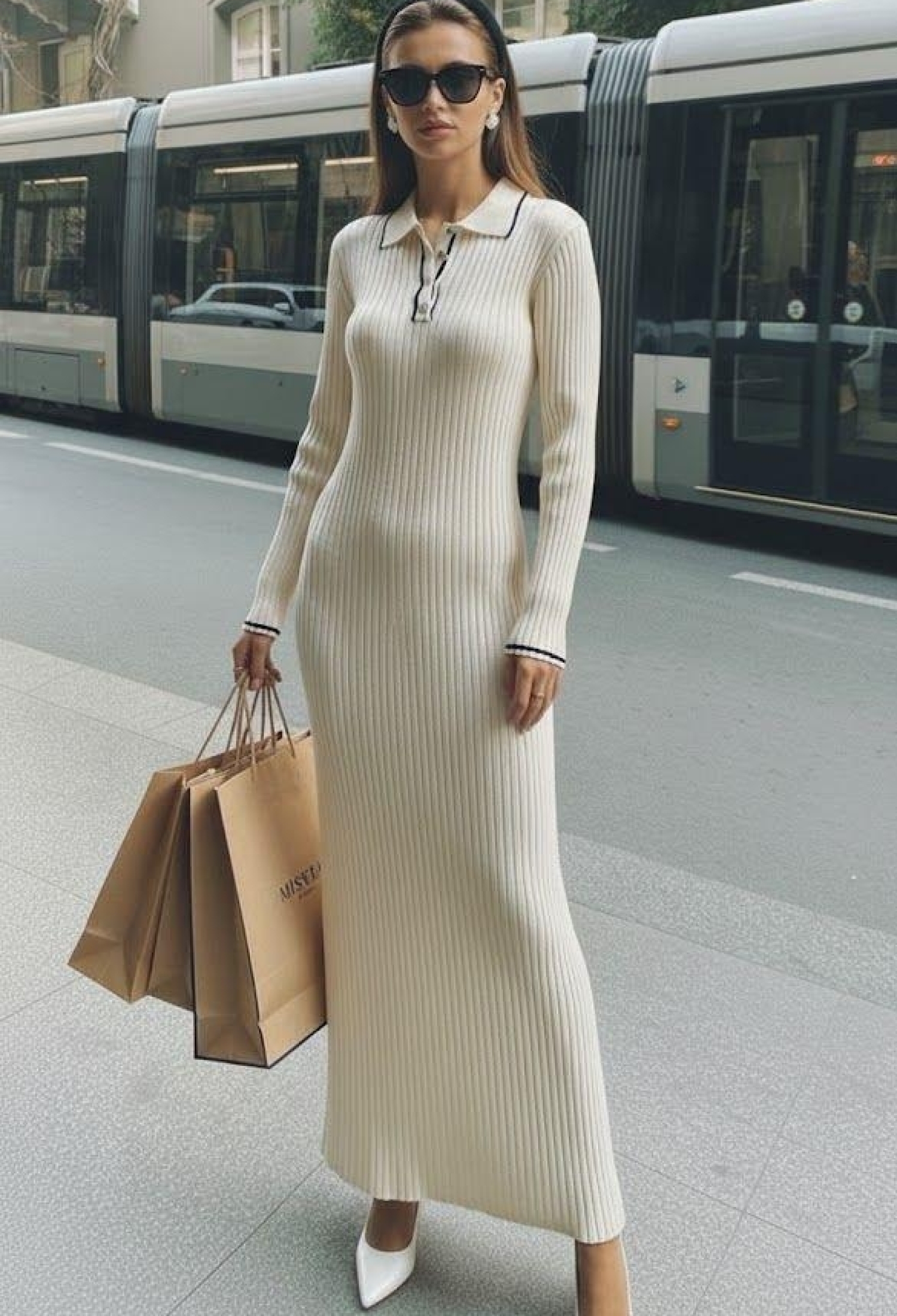 Beige Modest Elegant Sweater Dress Maxi Long Sleeve - Brand: My Jest Fashion - Women & Kids, Baby Clothes Wholesale - TheBS Women