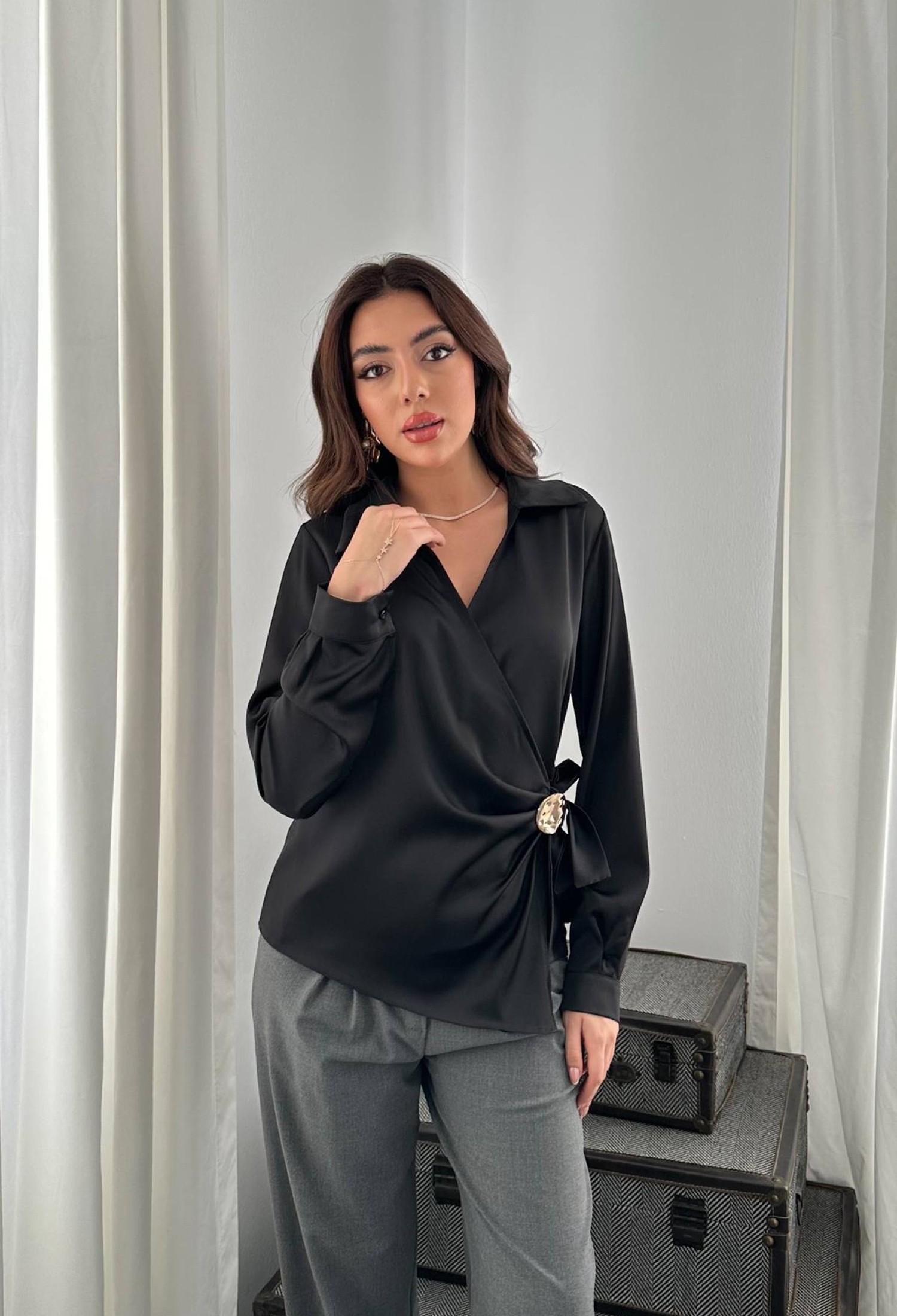 Elegant Notched Neck Blouse - Brand: Elisa - Women & Kids, Baby Clothes Wholesale - TheBS Women